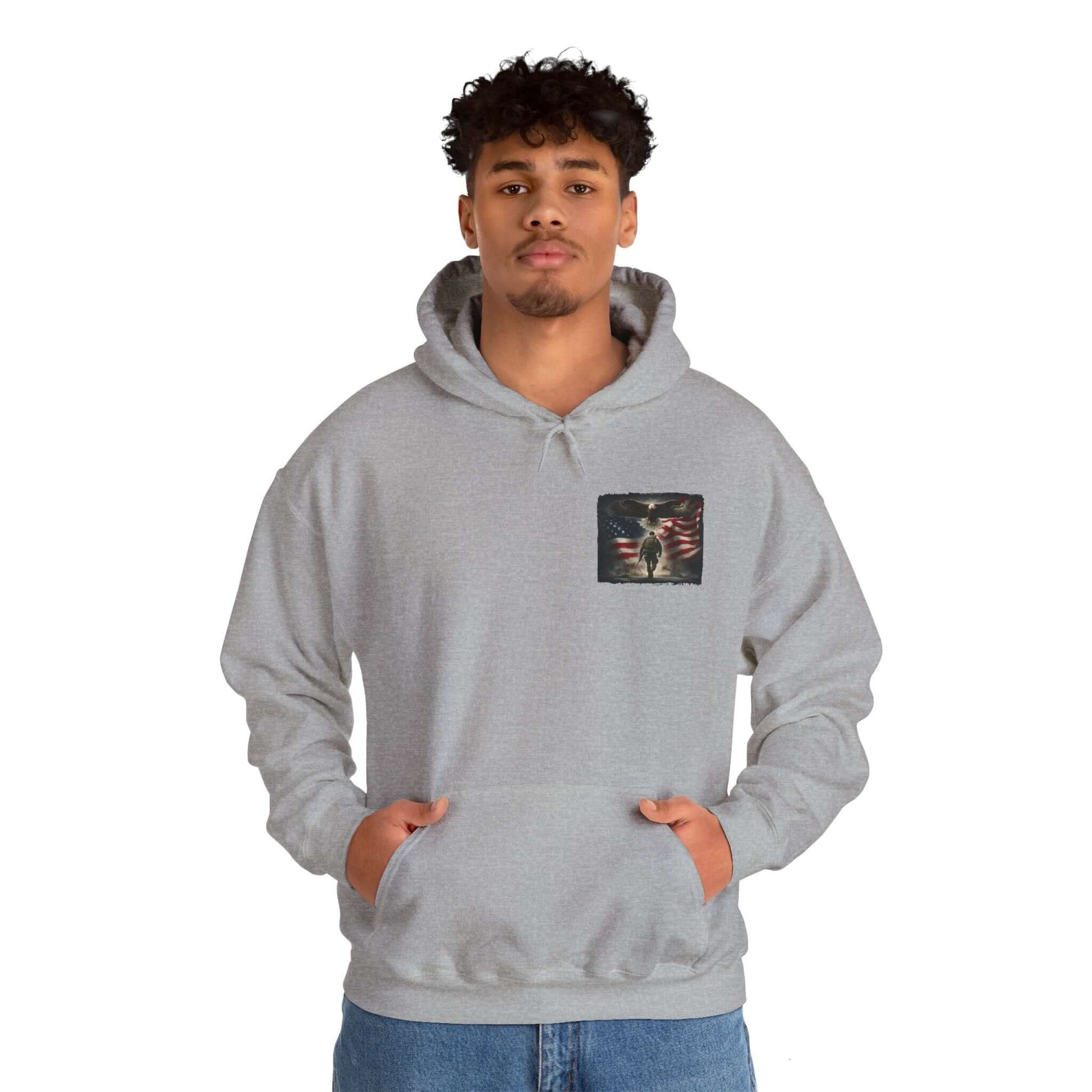 Patriotic Eagle & Soldier Hoodie – Veterans, Military Families, and Americans Patriotic Apparel, Brand63