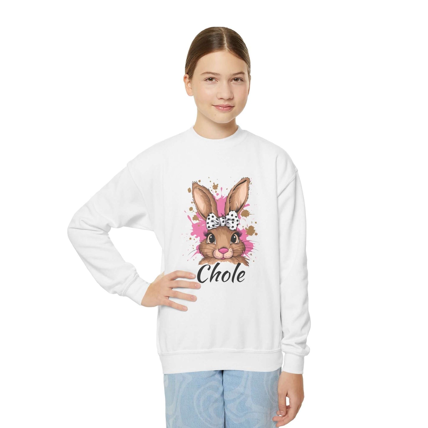 Personalized Easter Bunny Youth Crewneck Sweatshirt, Brand63