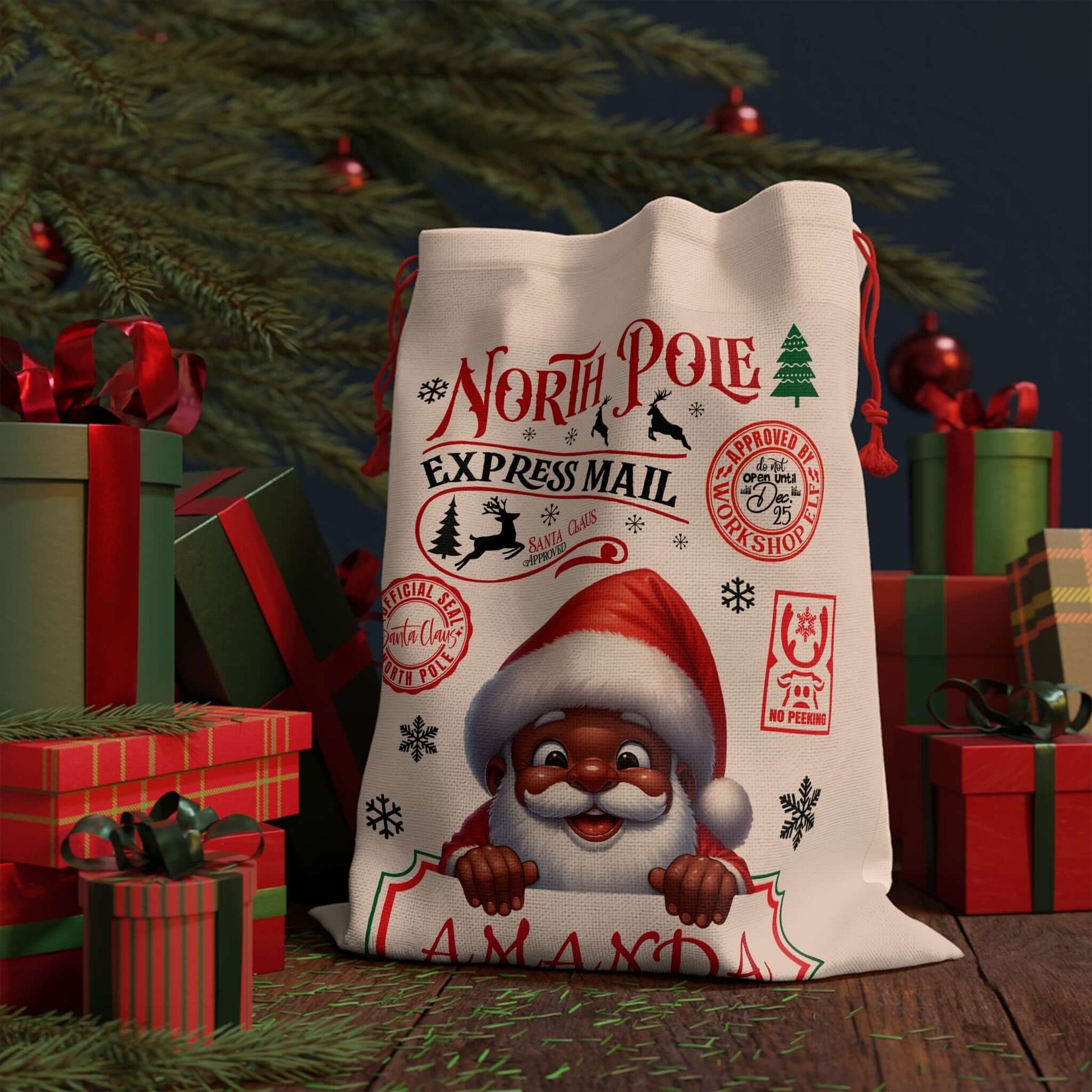 Personalized Jolly Christmas Santa Gift Sac, Brand63