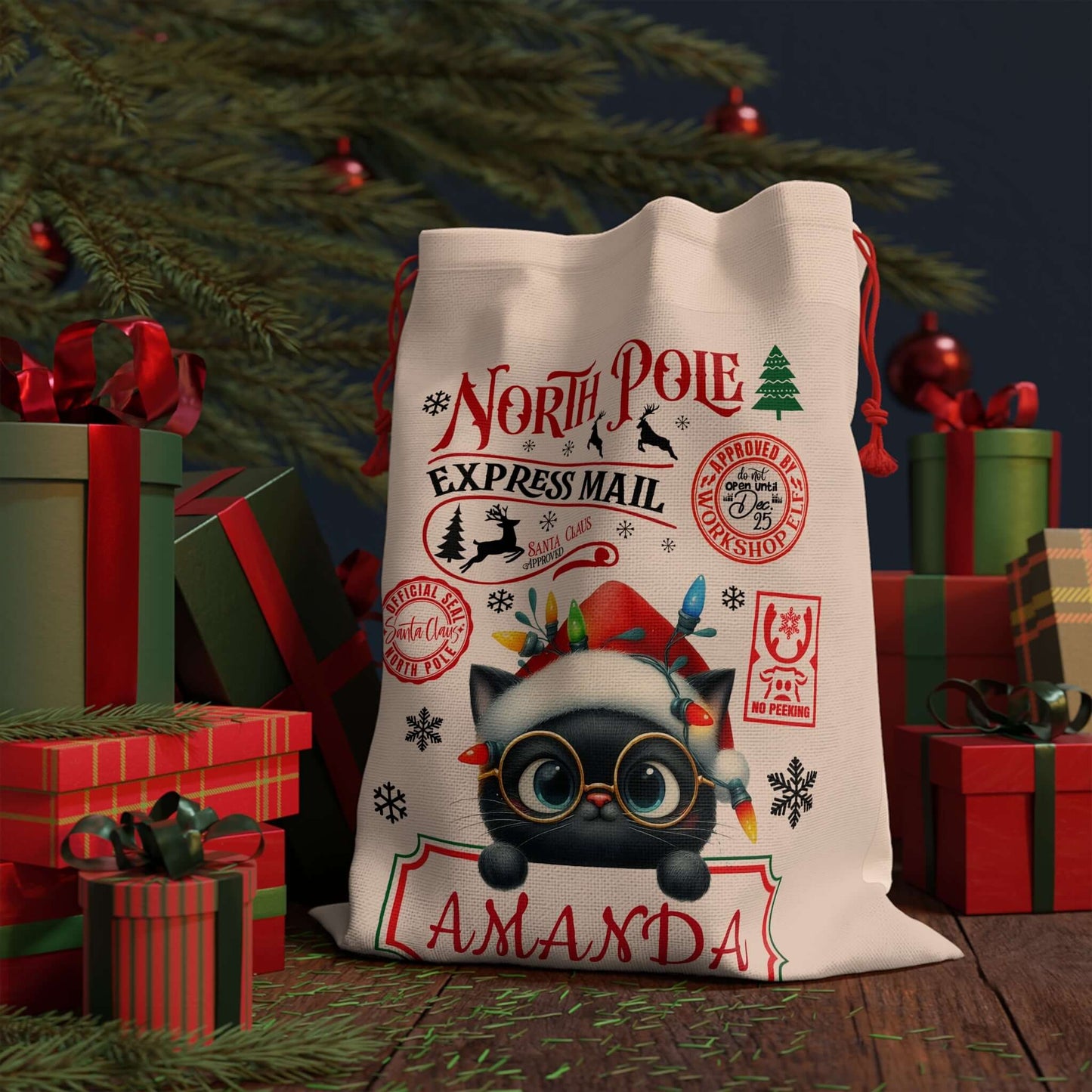 Personalized Meowy Christmas Gift Sac, Brand63
