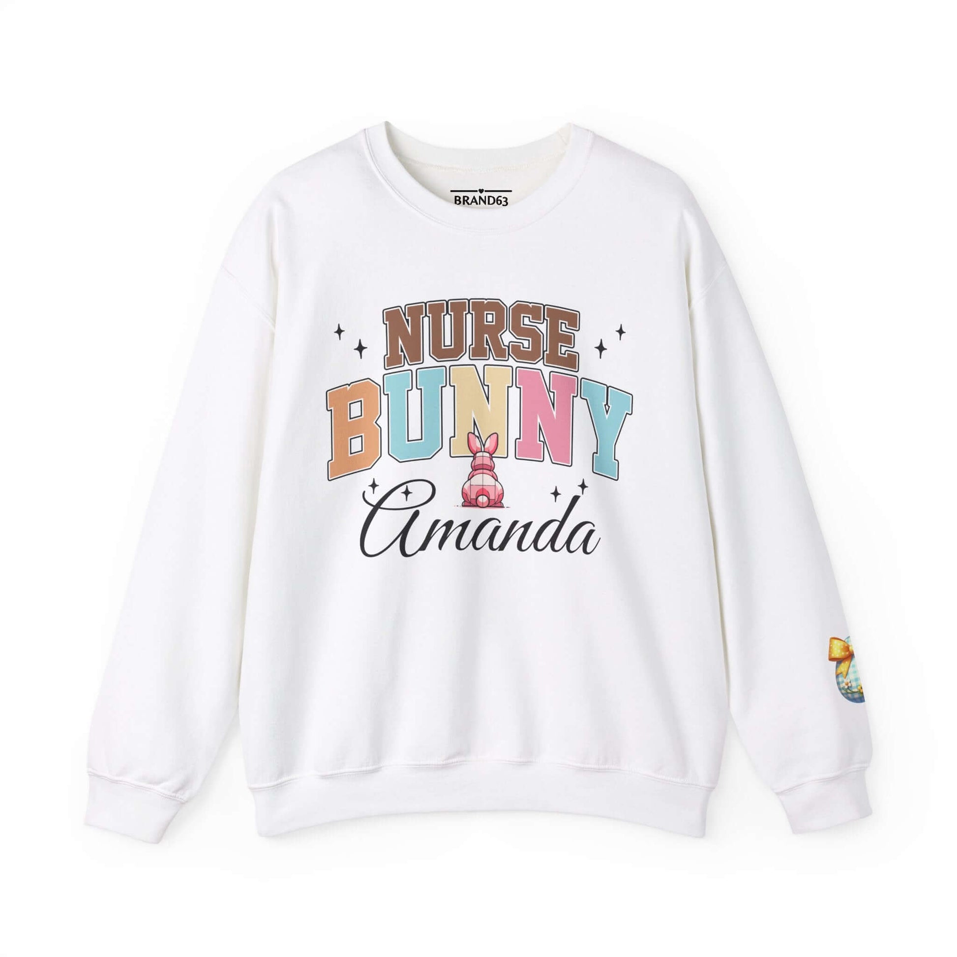 Personalized Nurse Bunny Crewneck Sweatshirt - Cute Egg Arm Design Included, Brand63