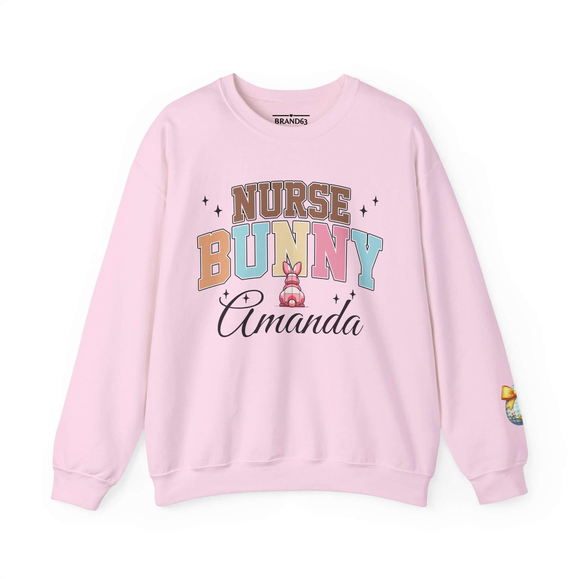 Personalized Nurse Bunny Crewneck Sweatshirt - Cute Egg Arm Design Included, Brand63