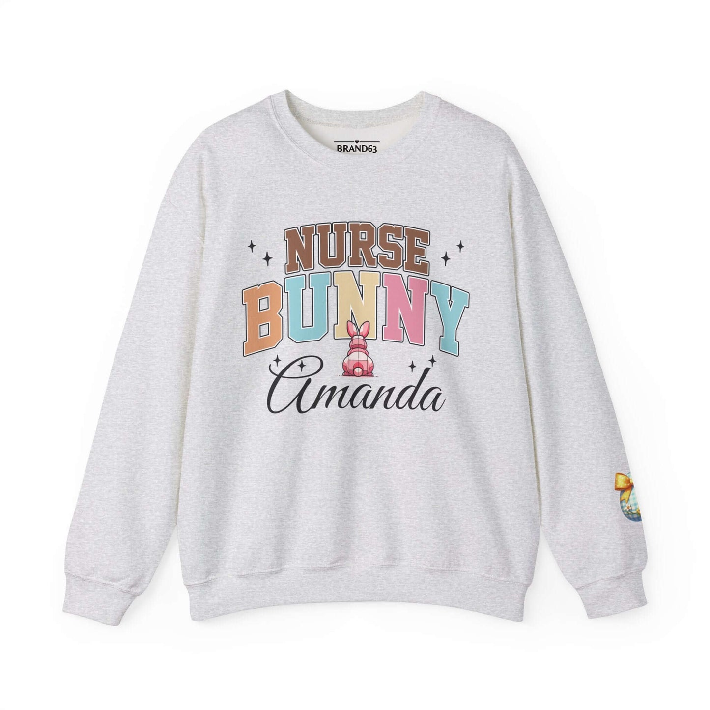 Personalized Nurse Bunny Crewneck Sweatshirt - Cute Egg Arm Design Included, Brand63