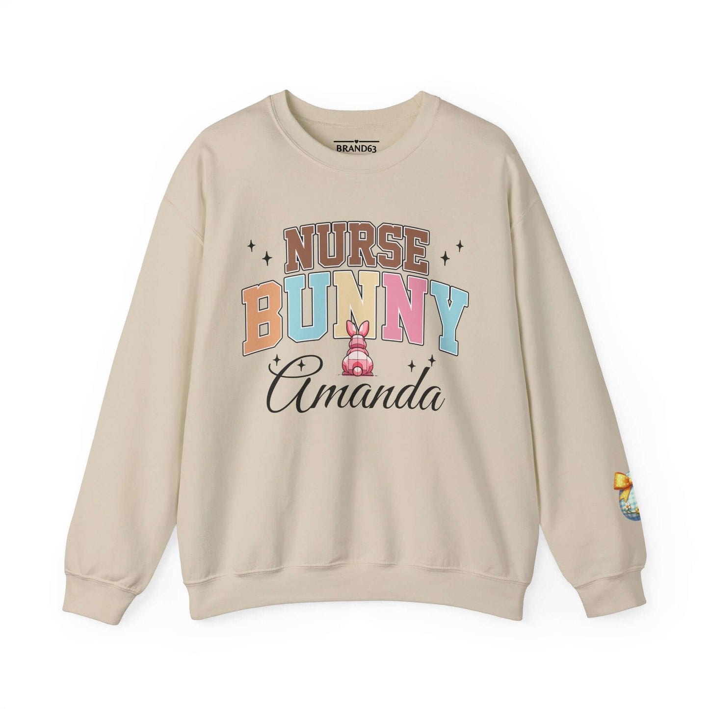Personalized Nurse Bunny Crewneck Sweatshirt - Cute Egg Arm Design Included, Brand63