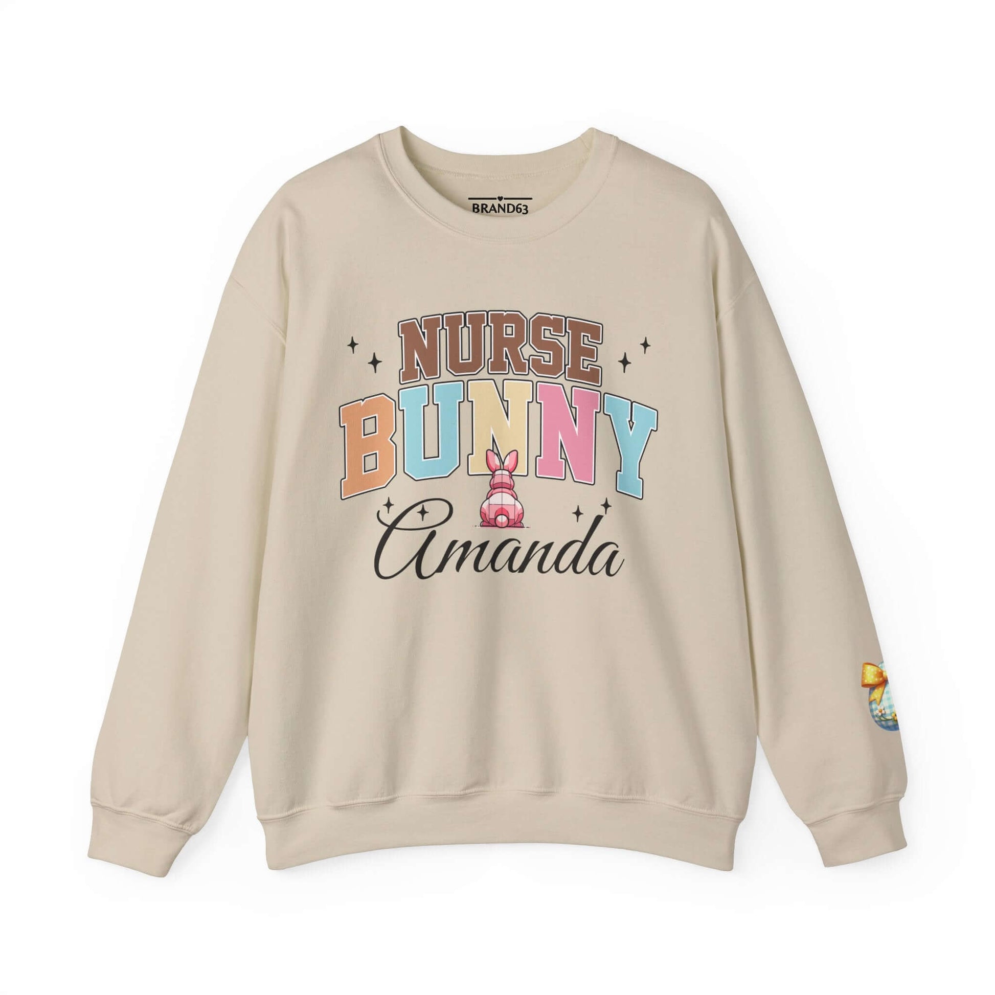 Personalized Nurse Bunny Crewneck Sweatshirt - Cute Egg Arm Design Included, Brand63