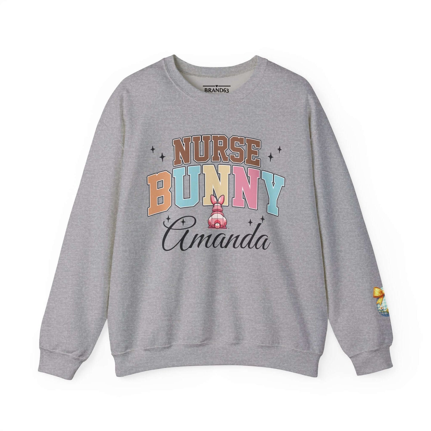 Personalized Nurse Bunny Crewneck Sweatshirt - Cute Egg Arm Design Included, Brand63