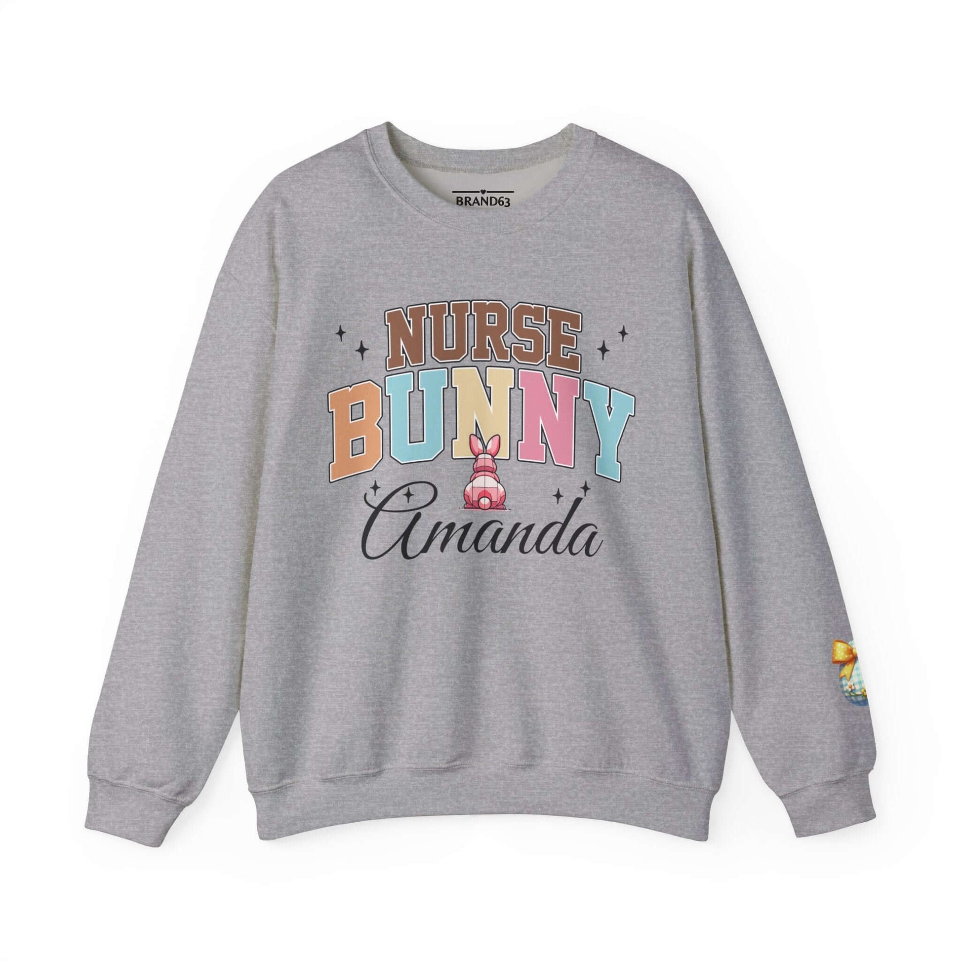 Personalized Nurse Bunny Crewneck Sweatshirt - Cute Egg Arm Design Included, Brand63