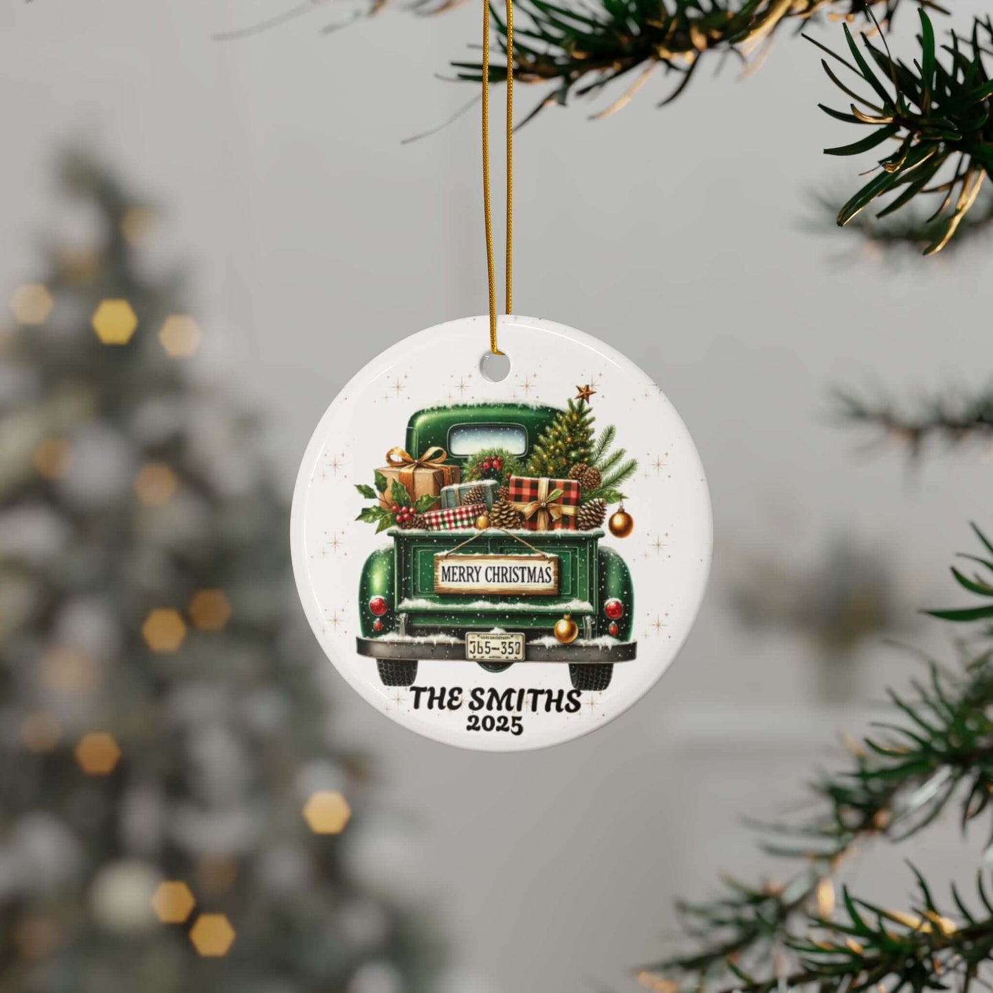 Personalized Old Fashion Christmas Ornament Set (5pcs, 10pcs) -Green Truck, Brand63