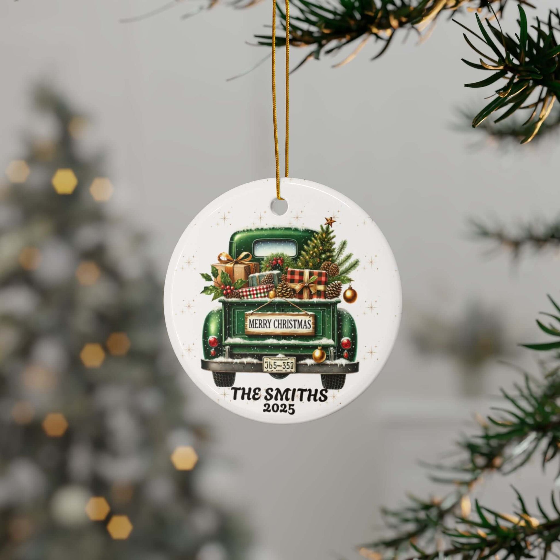 Personalized Old Fashion Christmas Ornament Set (5pcs, 10pcs) -Green Truck, Brand63