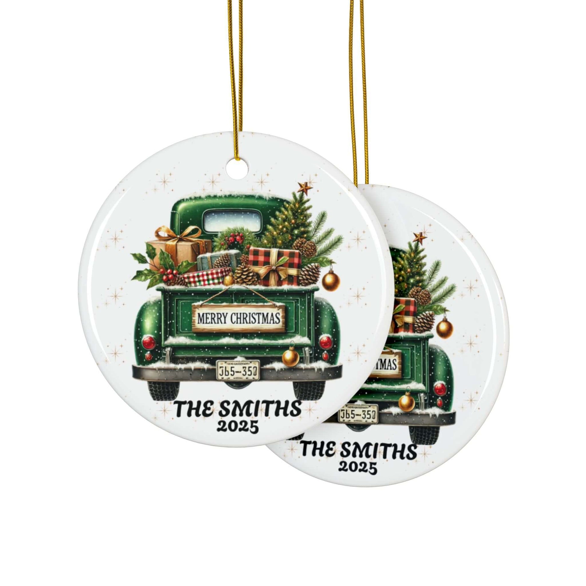 Personalized Old Fashion Christmas Ornament Set (5pcs, 10pcs) -Green Truck, Brand63