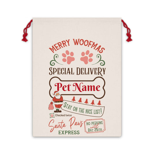Personalized Santa Sack For Dogs. Vintage Linen Dog Santa Gift Sac For Christmas, Brand63