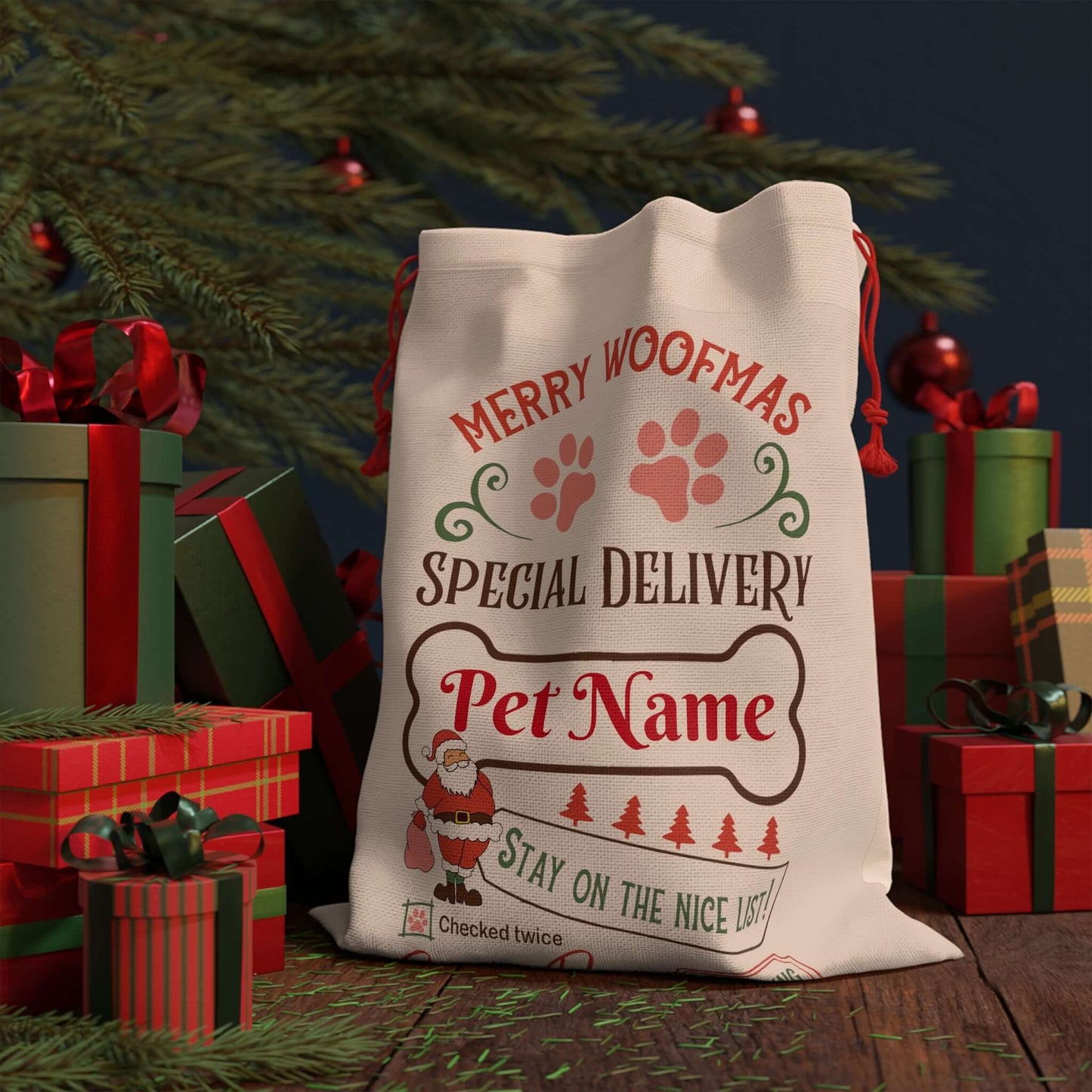 Personalized Santa Sack For Dogs. Vintage Linen Dog Santa Gift Sac For Christmas, Brand63