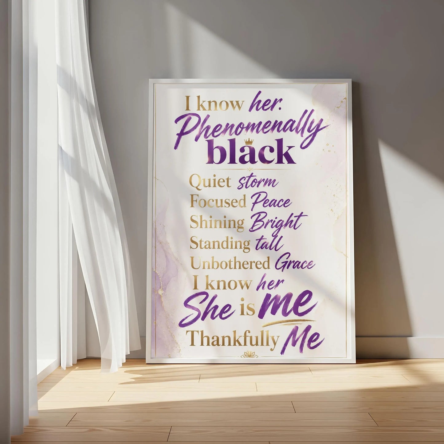 Phenomenally Black Woman Quote Wall Art Afro-Centric digital download printable poster with affirmations.