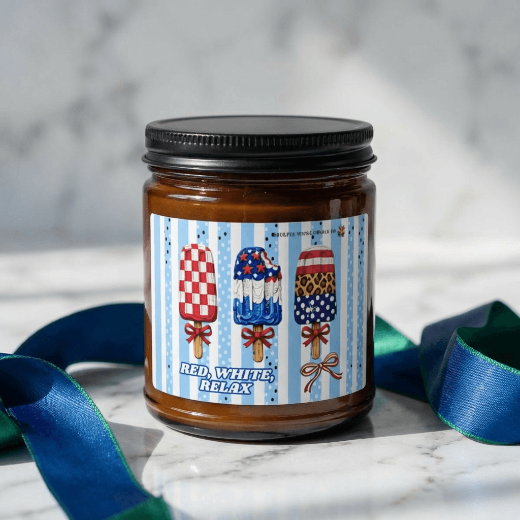 Red, White, Relax Summer Vibes Vegan Scented Soy Candle, Brand63, Candles