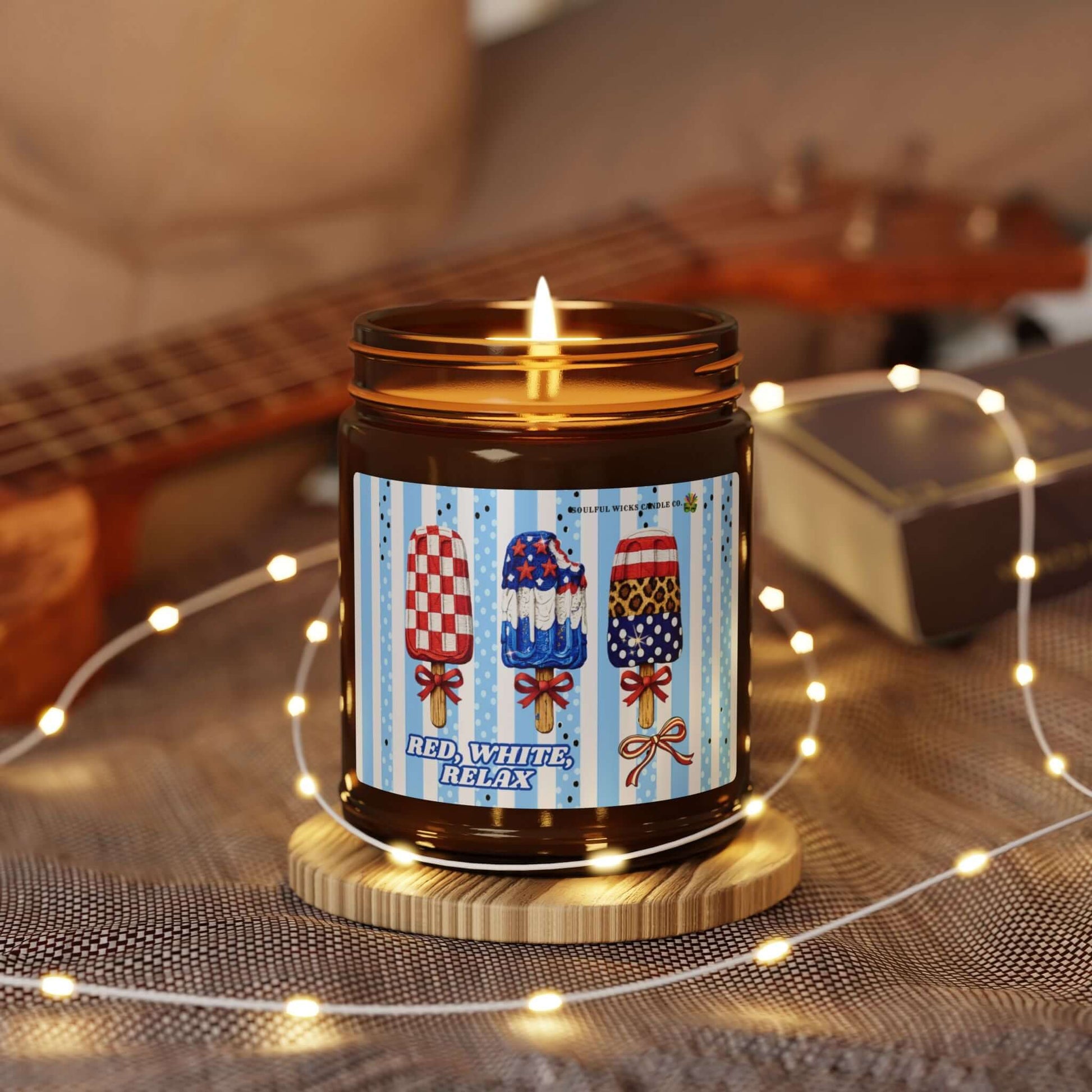 Red, White, Relax Summer Vibes Vegan Scented Soy Candle, Brand63, Candles