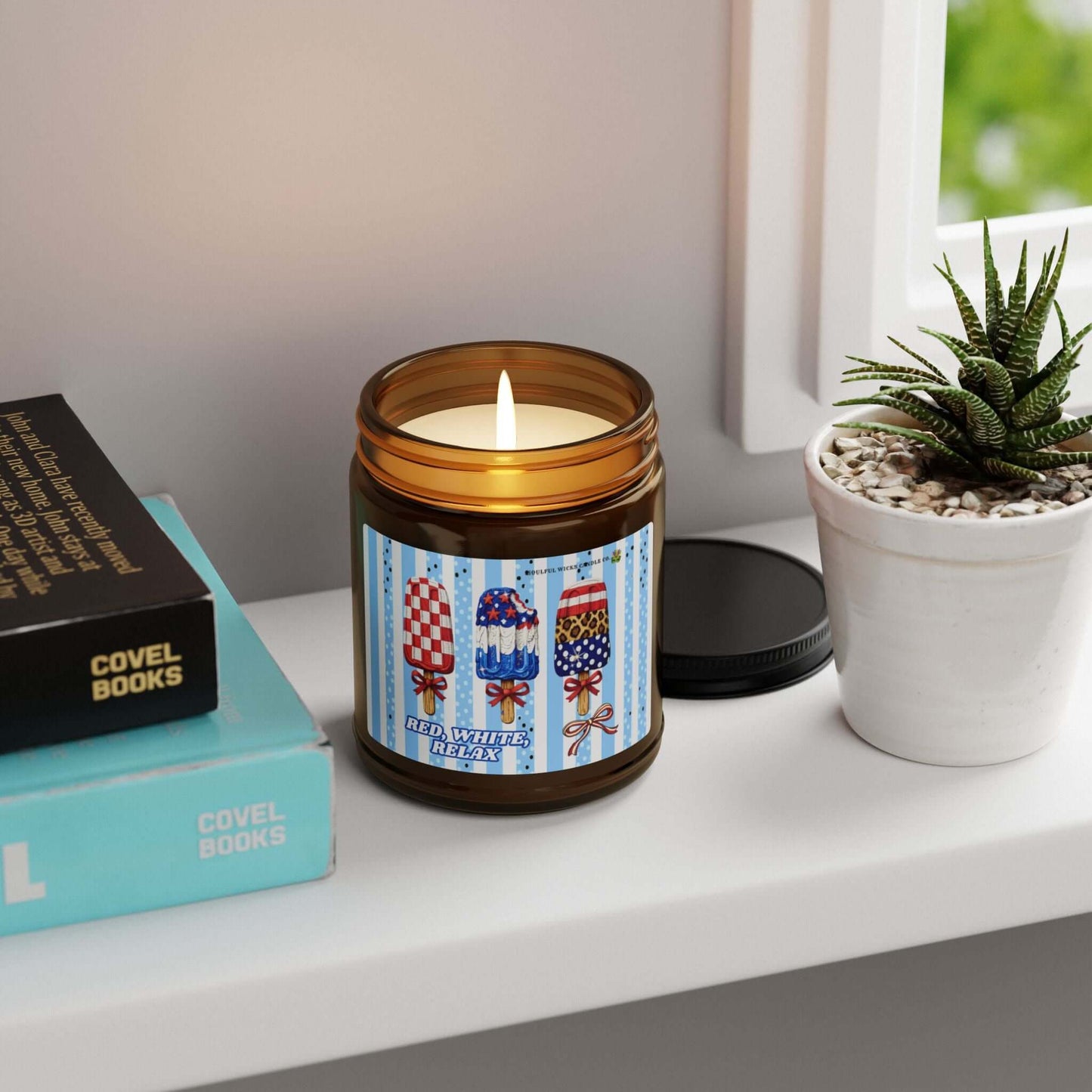 Red, White, Relax Summer Vibes Vegan Scented Soy Candle, Brand63, Candles