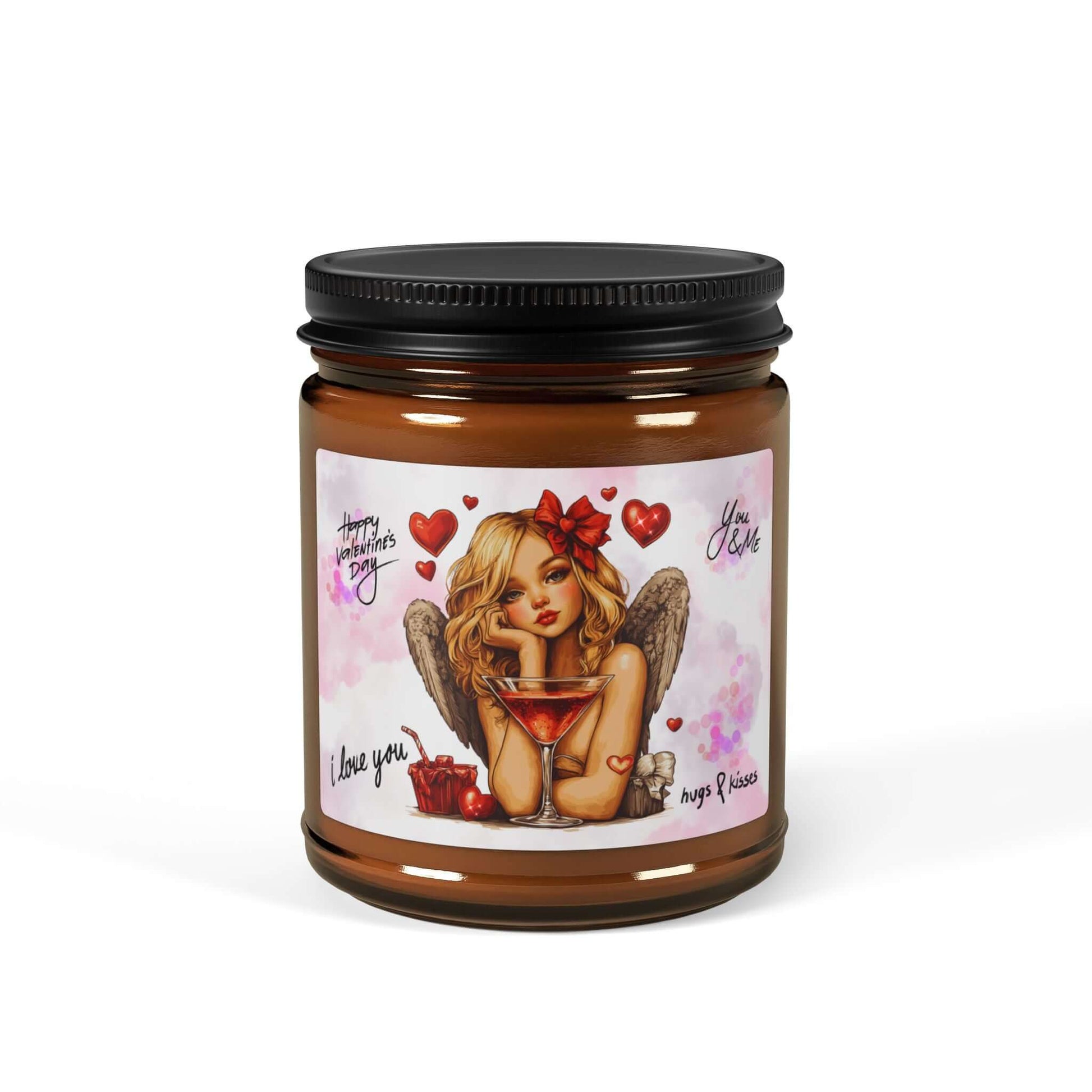 Retro Angel Girl Valentine's Day Soy Candle — Scented Amber Jar, Brand63