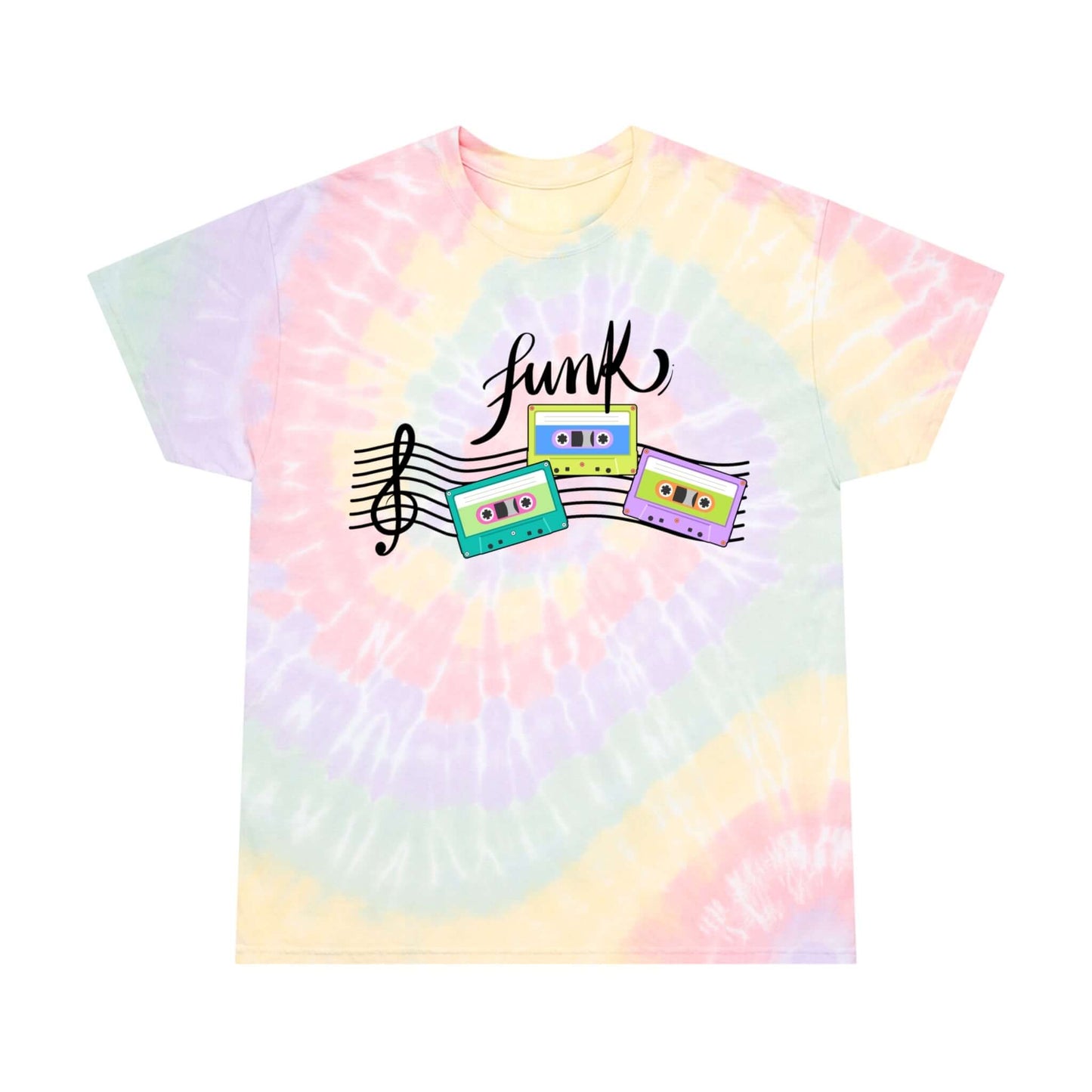 Retro Funk Cassette Tie-Dye Tee Spiral T-Shirt, Brand63