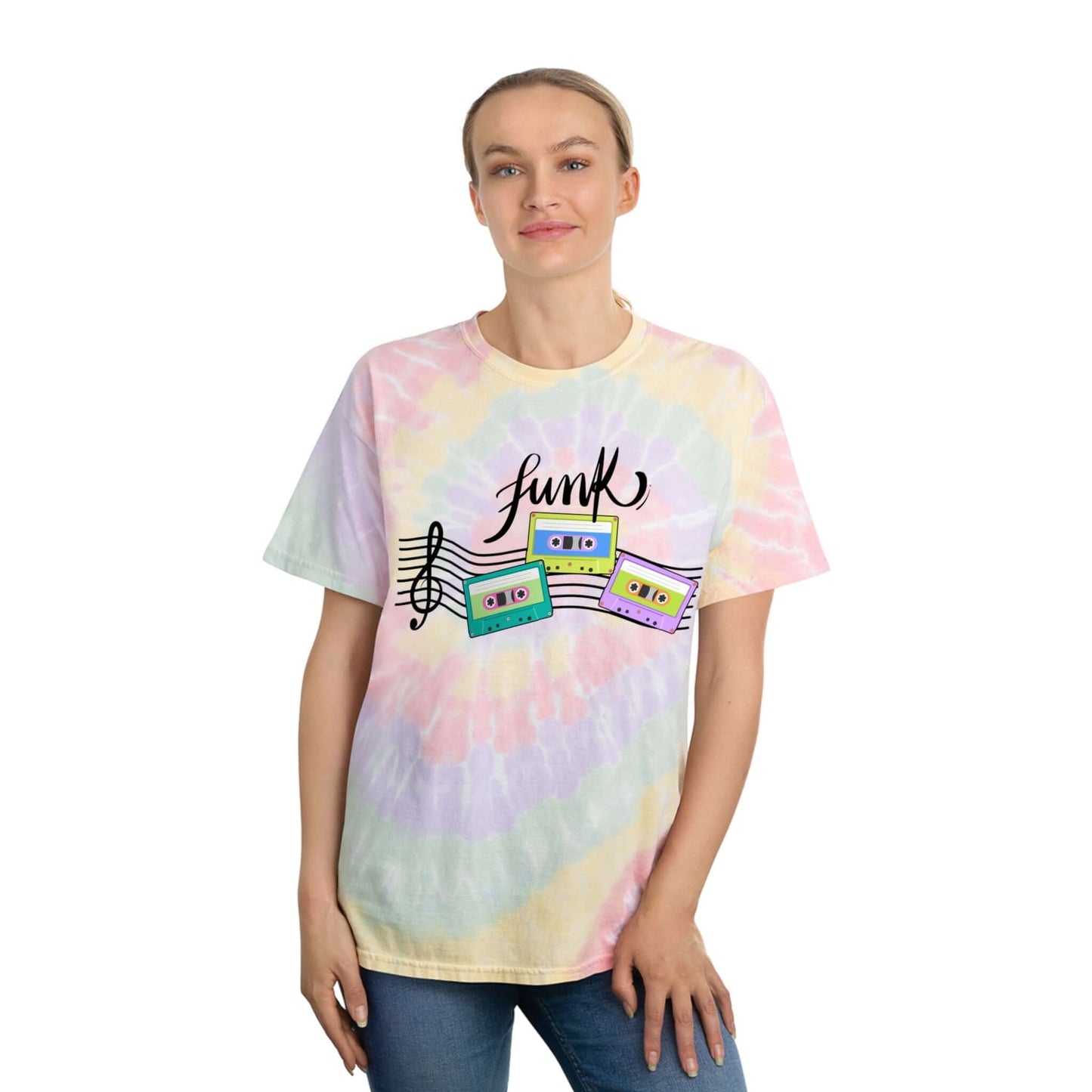 Retro Funk Cassette Tie-Dye Tee Spiral T-Shirt, Brand63