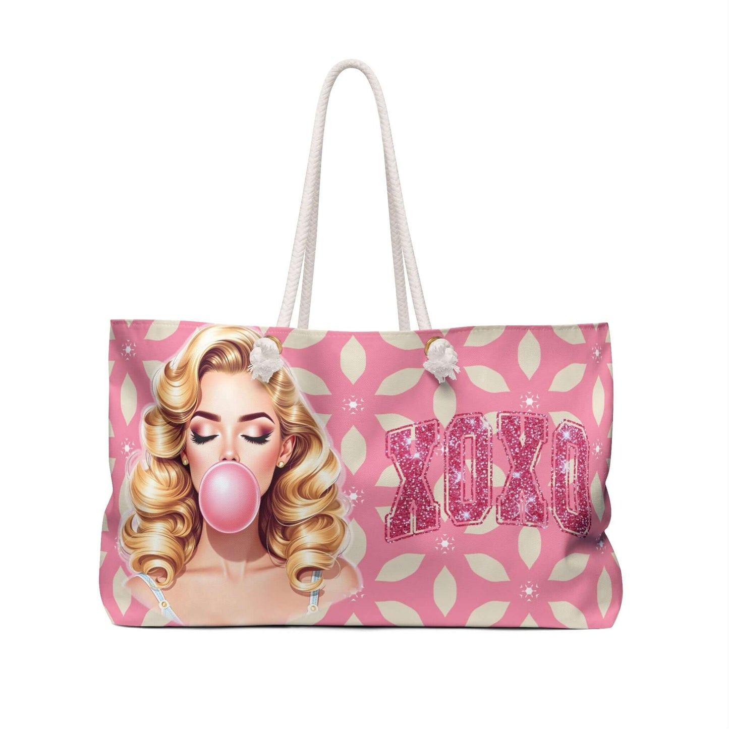 Retro Pin-Up Girl XOXO Tote, Pretty in Pink -Weekender Bag, Brand63