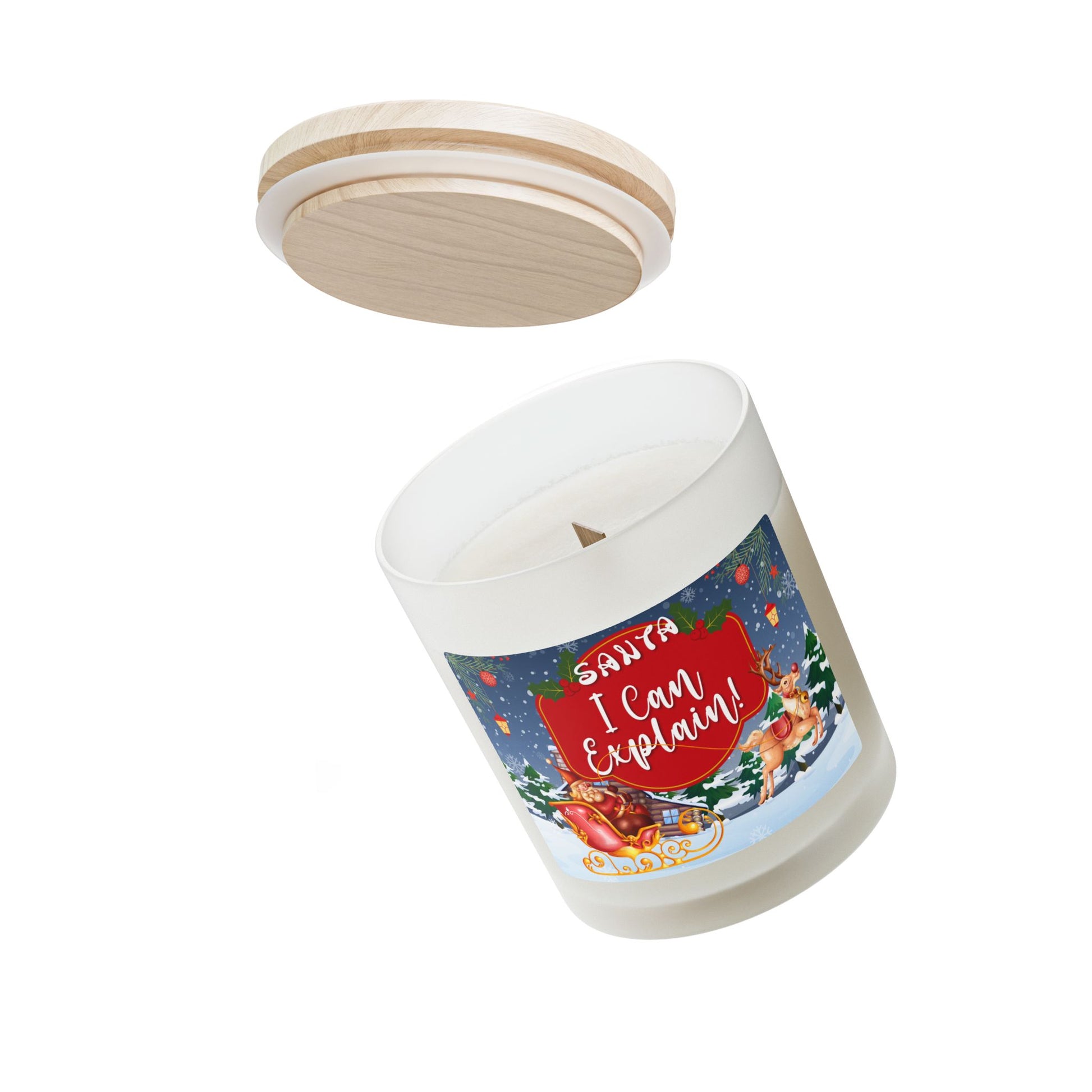 Santa, I Can Explain - Frosted Glass Christmas Candle — 11oz, Brand63