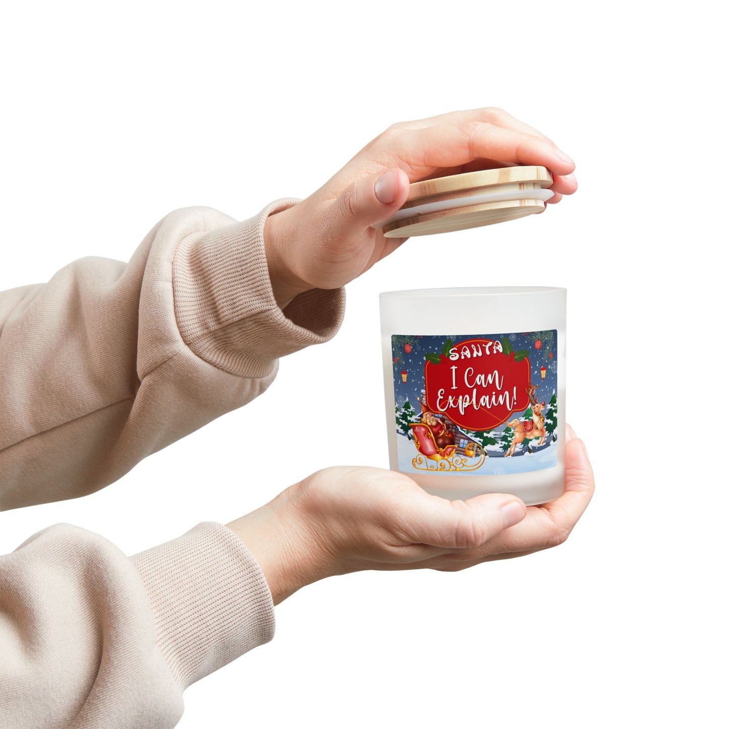 Santa, I Can Explain - Frosted Glass Christmas Candle — 11oz, Brand63