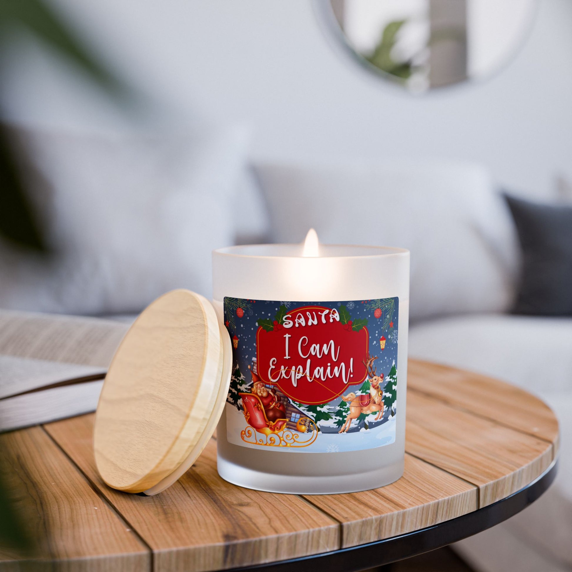 Santa, I Can Explain - Frosted Glass Christmas Candle — 11oz, Brand63