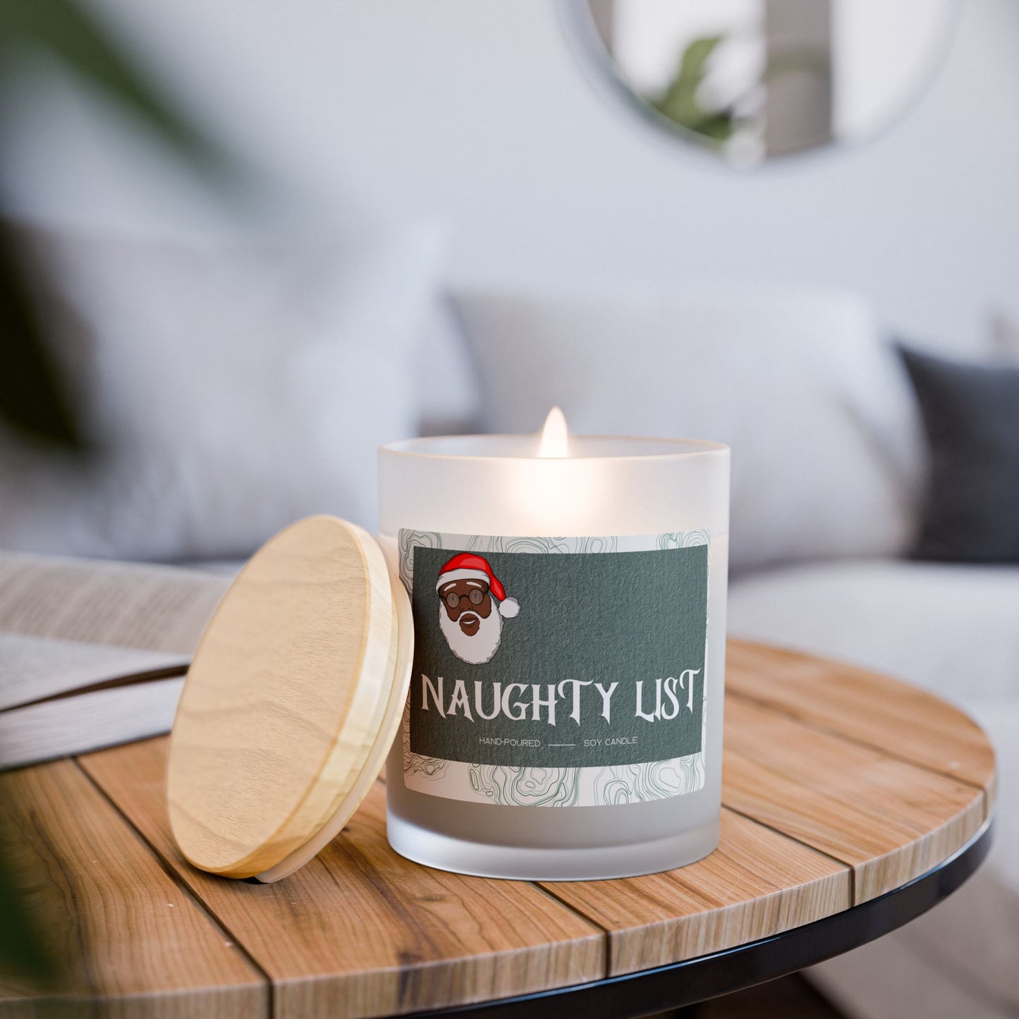 Santa's Naughty List Frosted Glass Christmas Candle — 11oz, Brand63