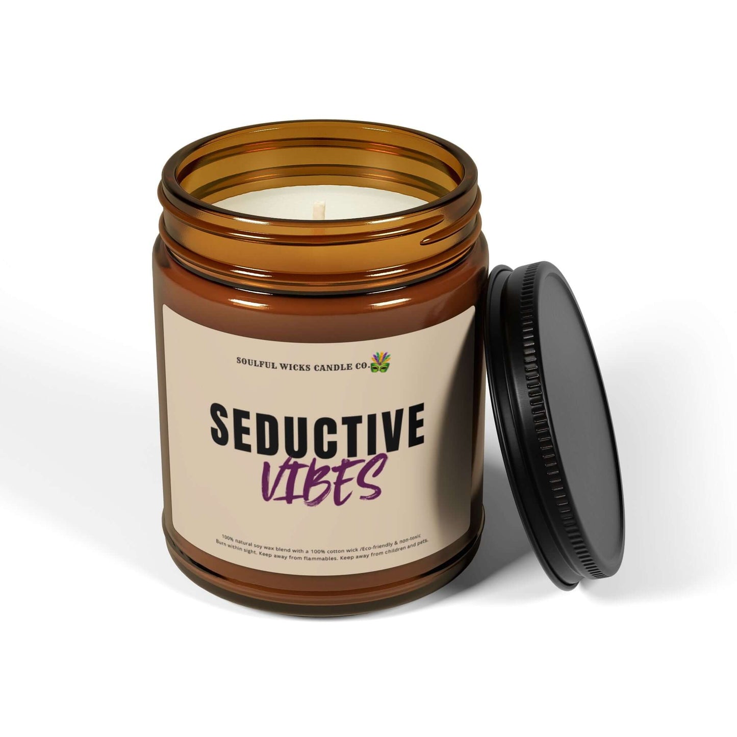 Seductive Vibes Scented Soy Candle in Amber Jar, Brand63