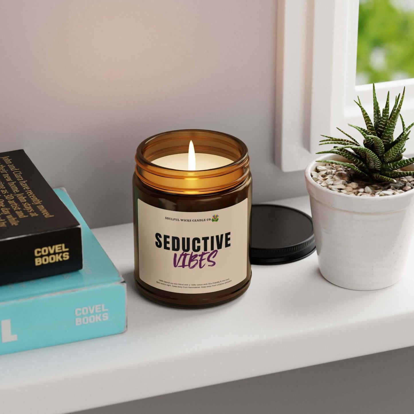 Seductive Vibes Scented Soy Candle in Amber Jar, Brand63