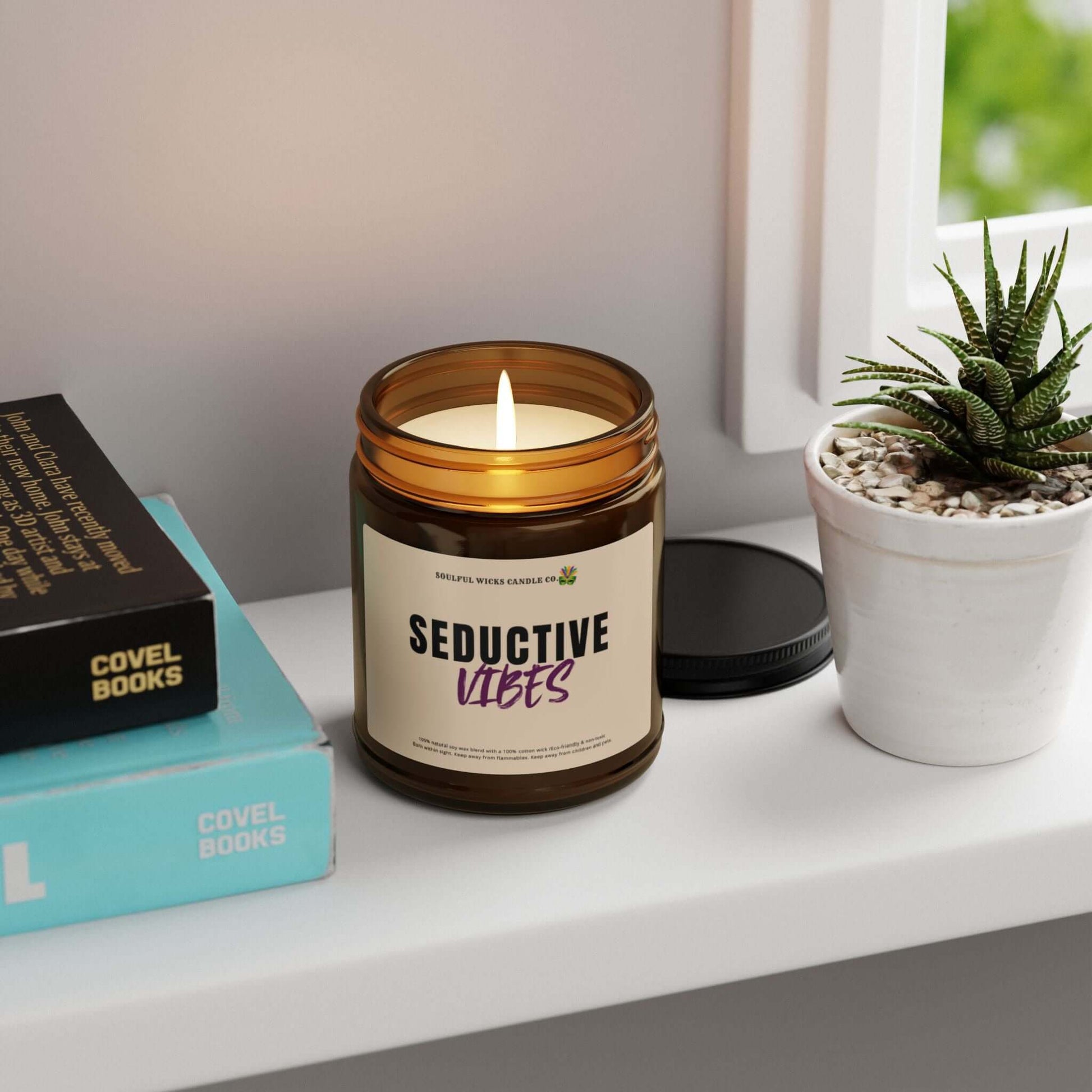 Seductive Vibes Scented Soy Candle in Amber Jar, Brand63