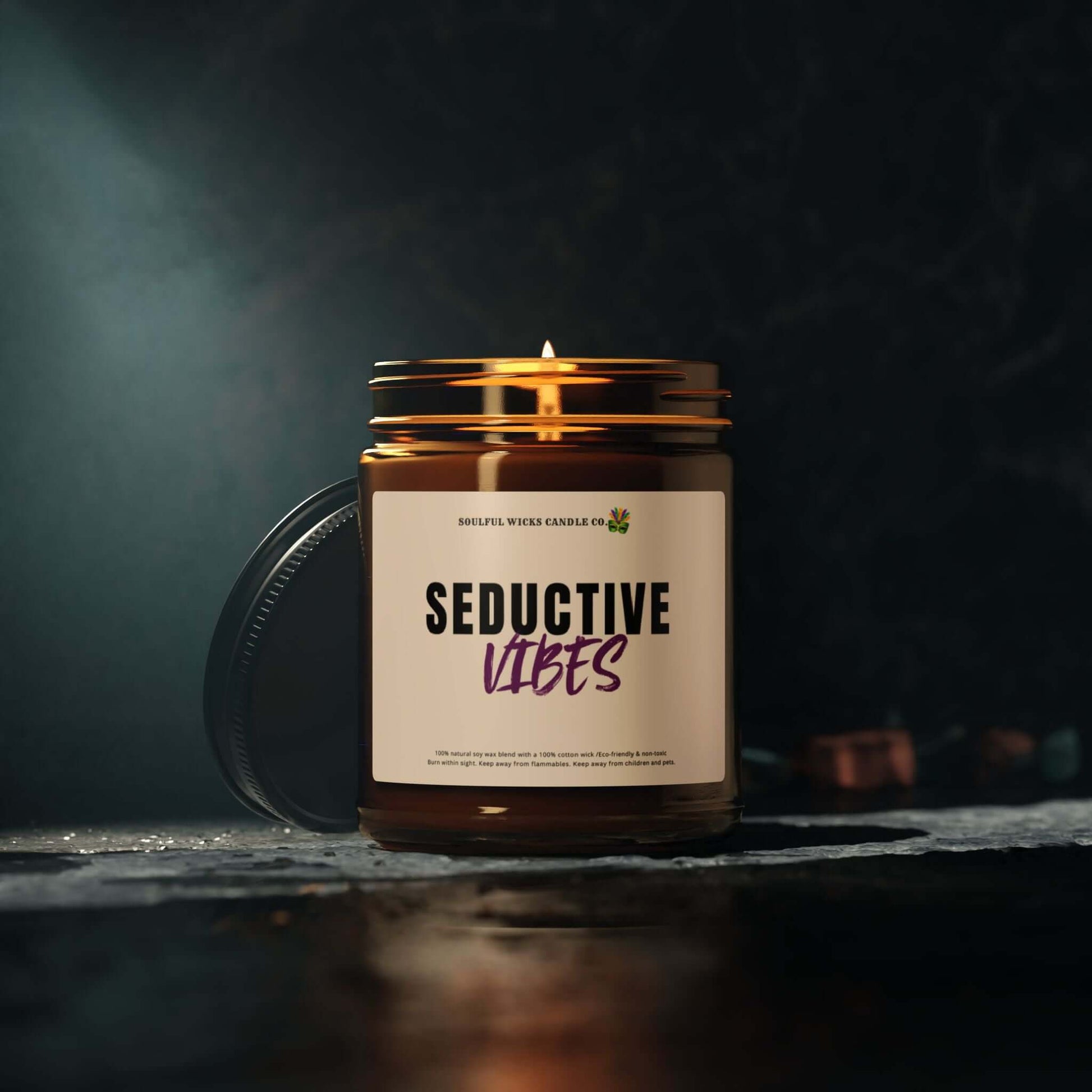 Seductive Vibes Scented Soy Candle in Amber Jar, Brand63