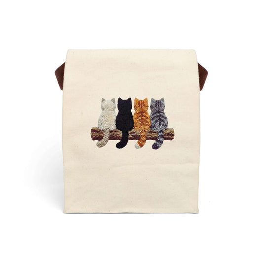 Simply Cute Kittens Canvas Lunch Bag featuring embroidered kittens on a natural cotton canvas.