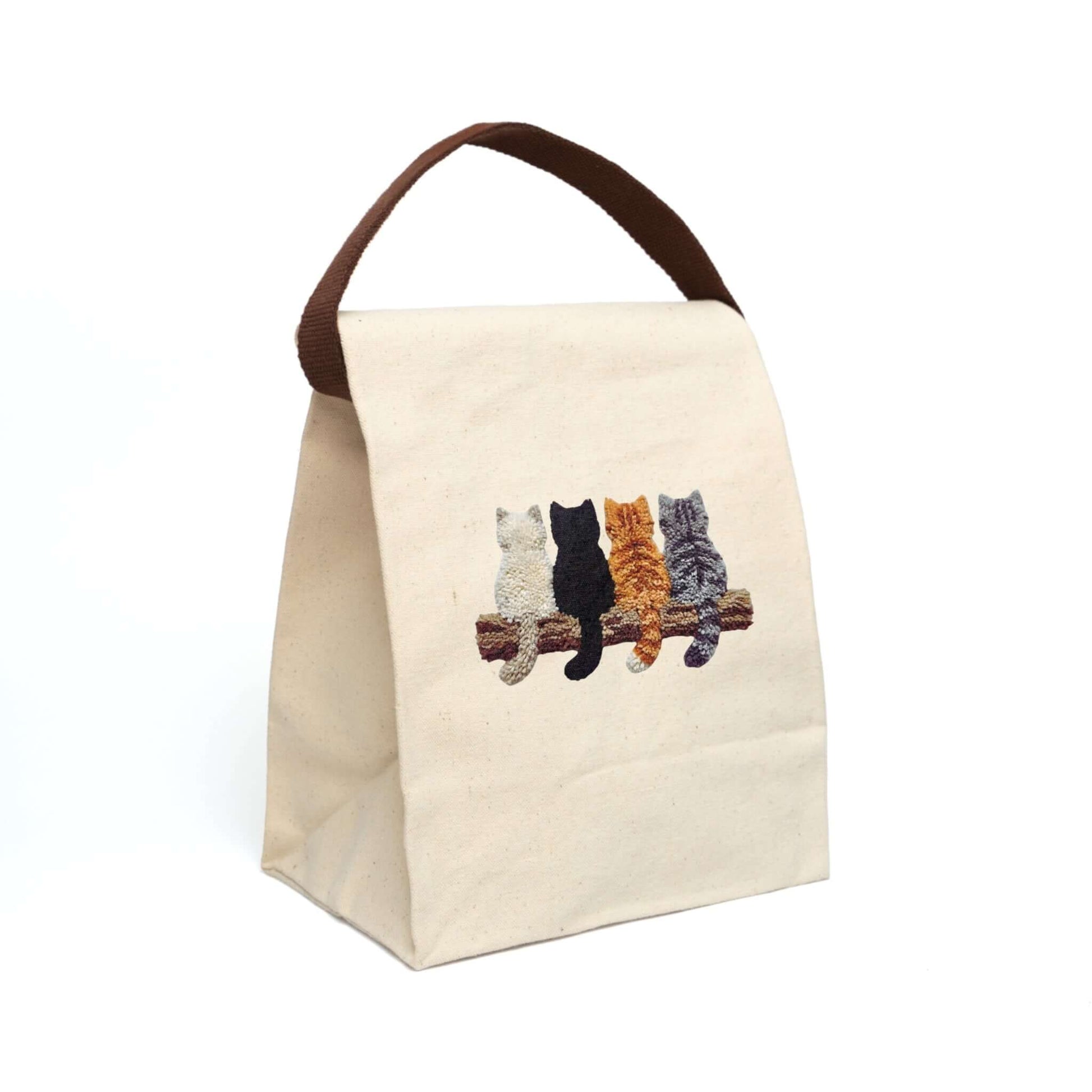 Simply Cute Kittens canvas lunch bag featuring four adorable kittens on a natural cotton background.