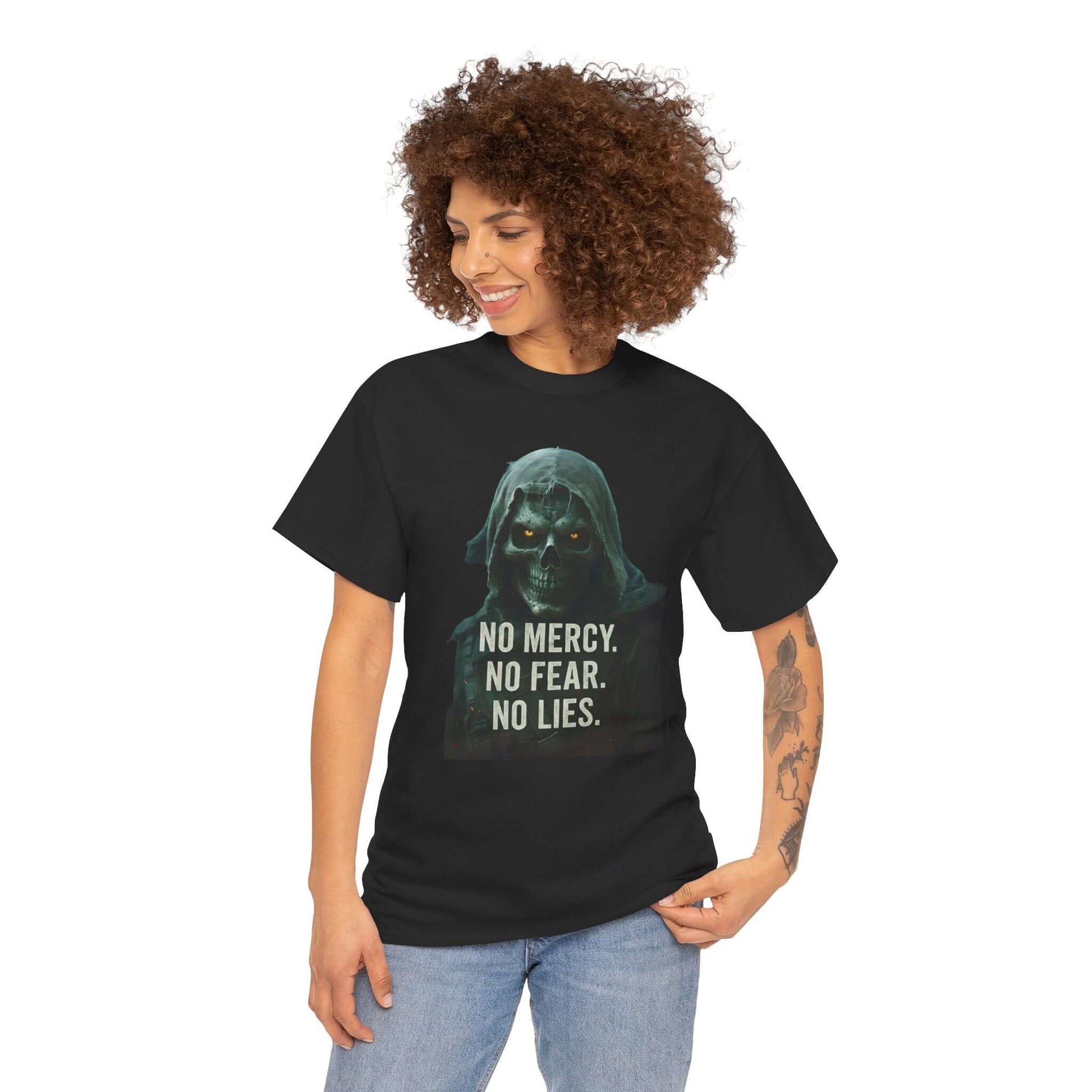 Skeleton Graphic Black Tee, No Mercy, Brand63