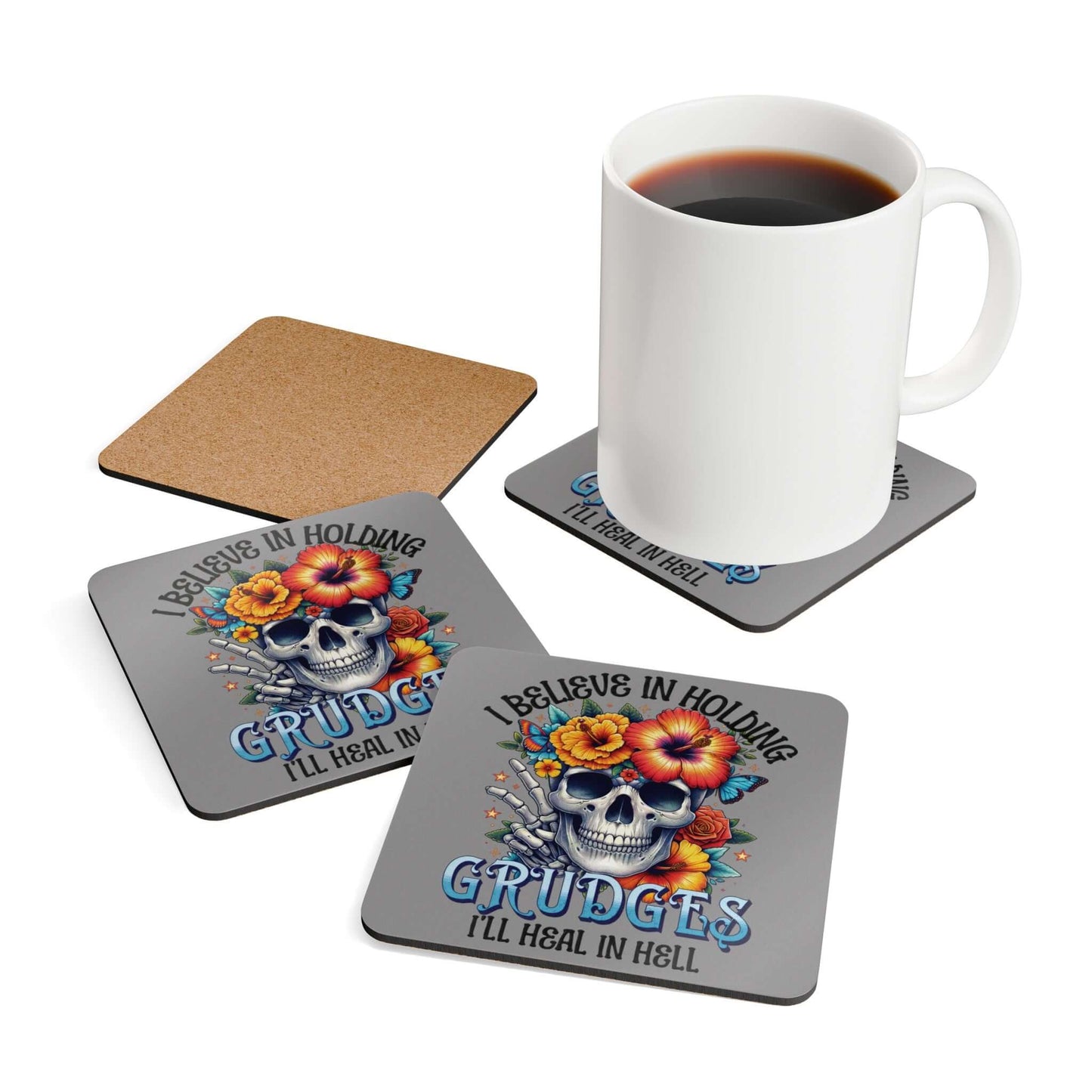 Skull Corkwood Coaster Set | 4 Pcs Drink Coasters, Brand63
