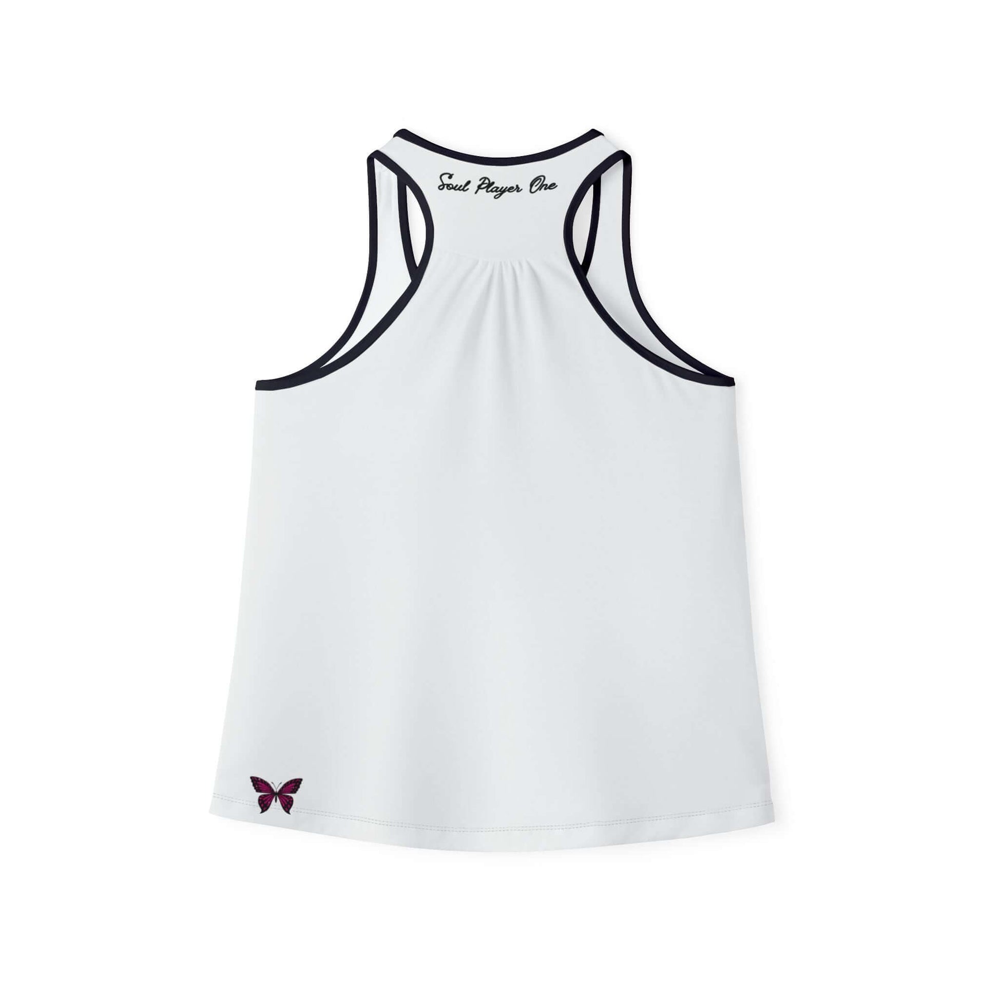 Back view of Soul Player One Racerback Truth Tank Top featuring butterfly design and racerback style.