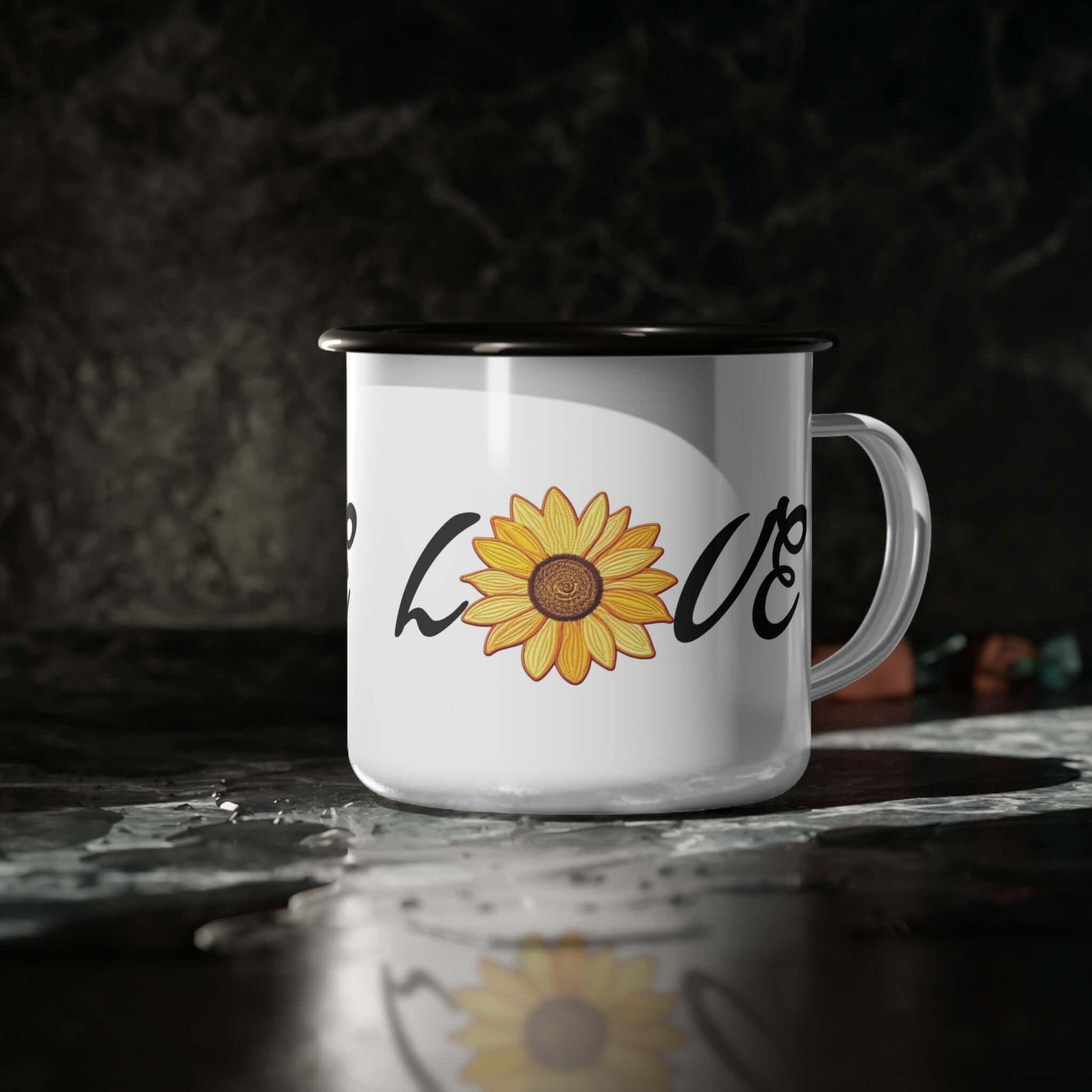Sunflower Faux Embroidered Enamel Cup | Perfect Outdoor Camping Cup, Brand63