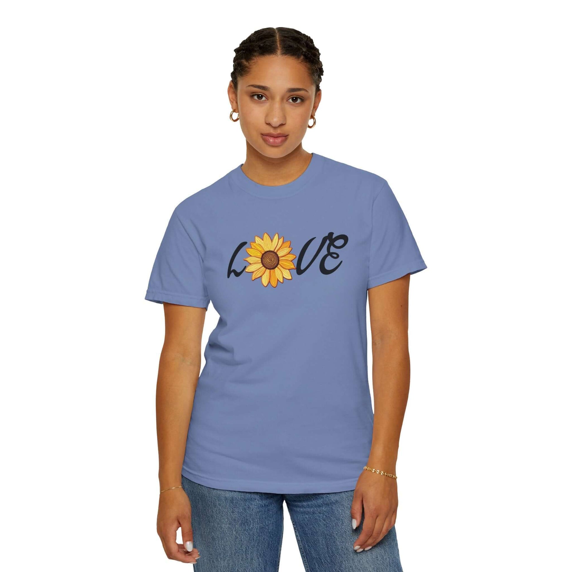 Sunflower T-shirt | Faux Embroidered Sunflower Design | Sunny Blossom Love Tee, Brand63