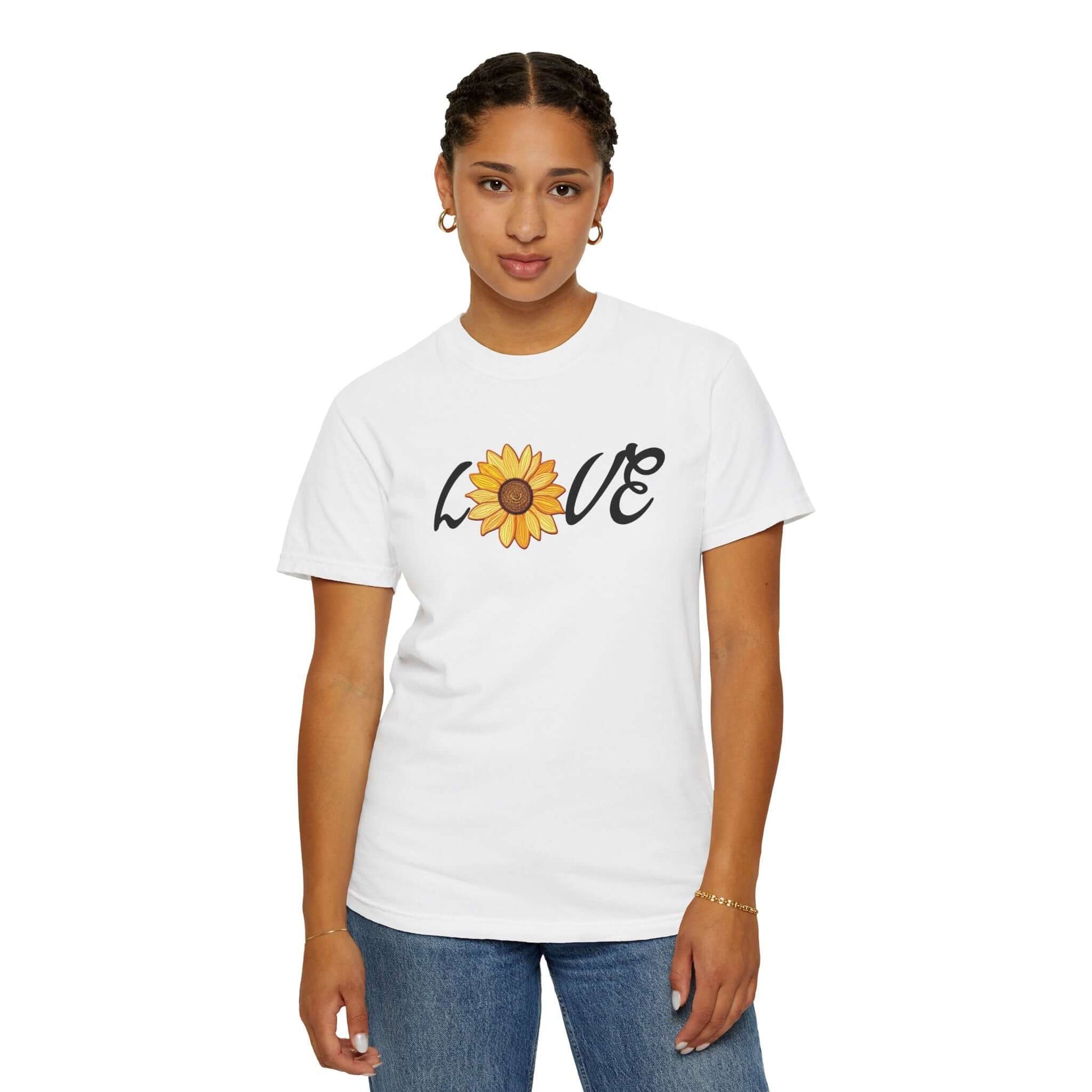 Sunflower T-shirt | Faux Embroidered Sunflower Design | Sunny Blossom Love Tee, Brand63