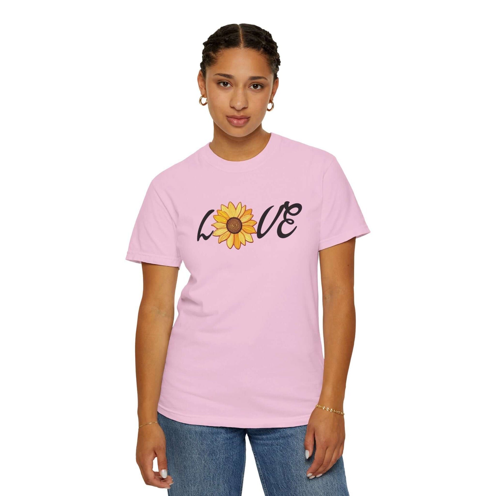 Sunflower T-shirt | Faux Embroidered Sunflower Design | Sunny Blossom Love Tee, Brand63