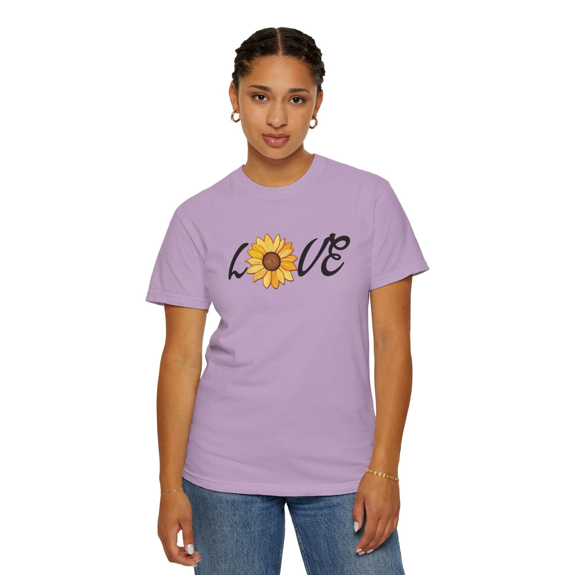 Sunflower T-shirt | Faux Embroidered Sunflower Design | Sunny Blossom Love Tee, Brand63
