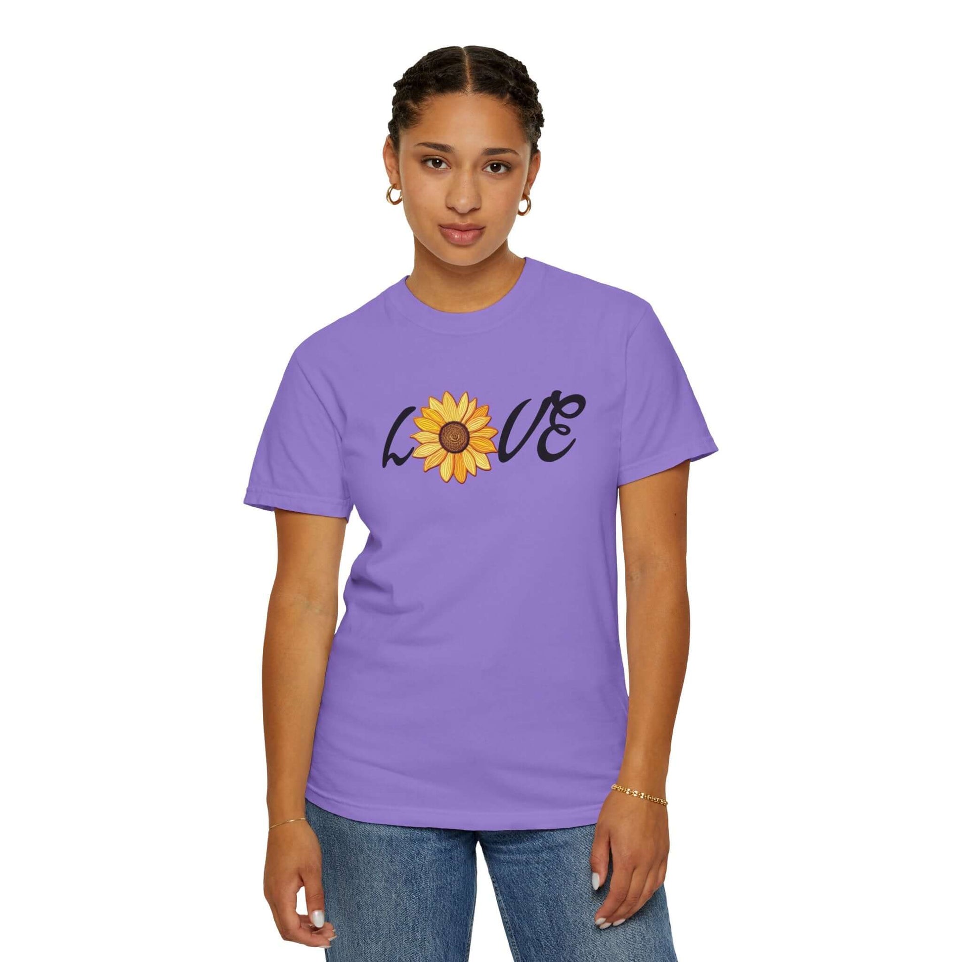 Sunflower T-shirt | Faux Embroidered Sunflower Design | Sunny Blossom Love Tee, Brand63
