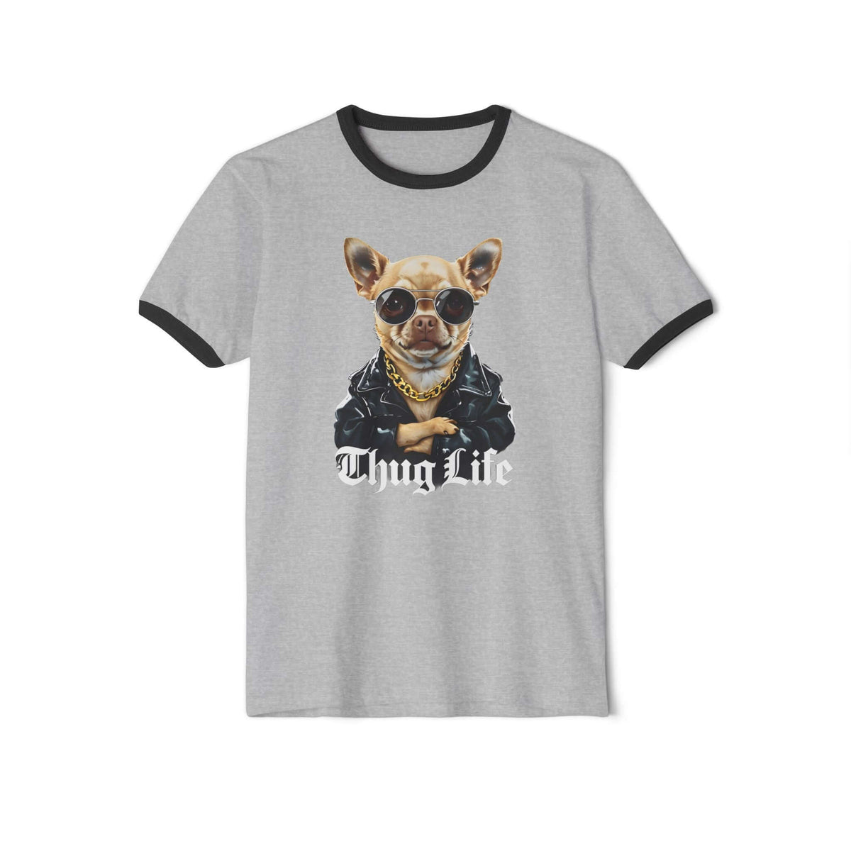 Thug Life Dog Unisex Cotton Ringer T-Shirt - Picture Perfect Chihuahua -Thuggish, Brand63