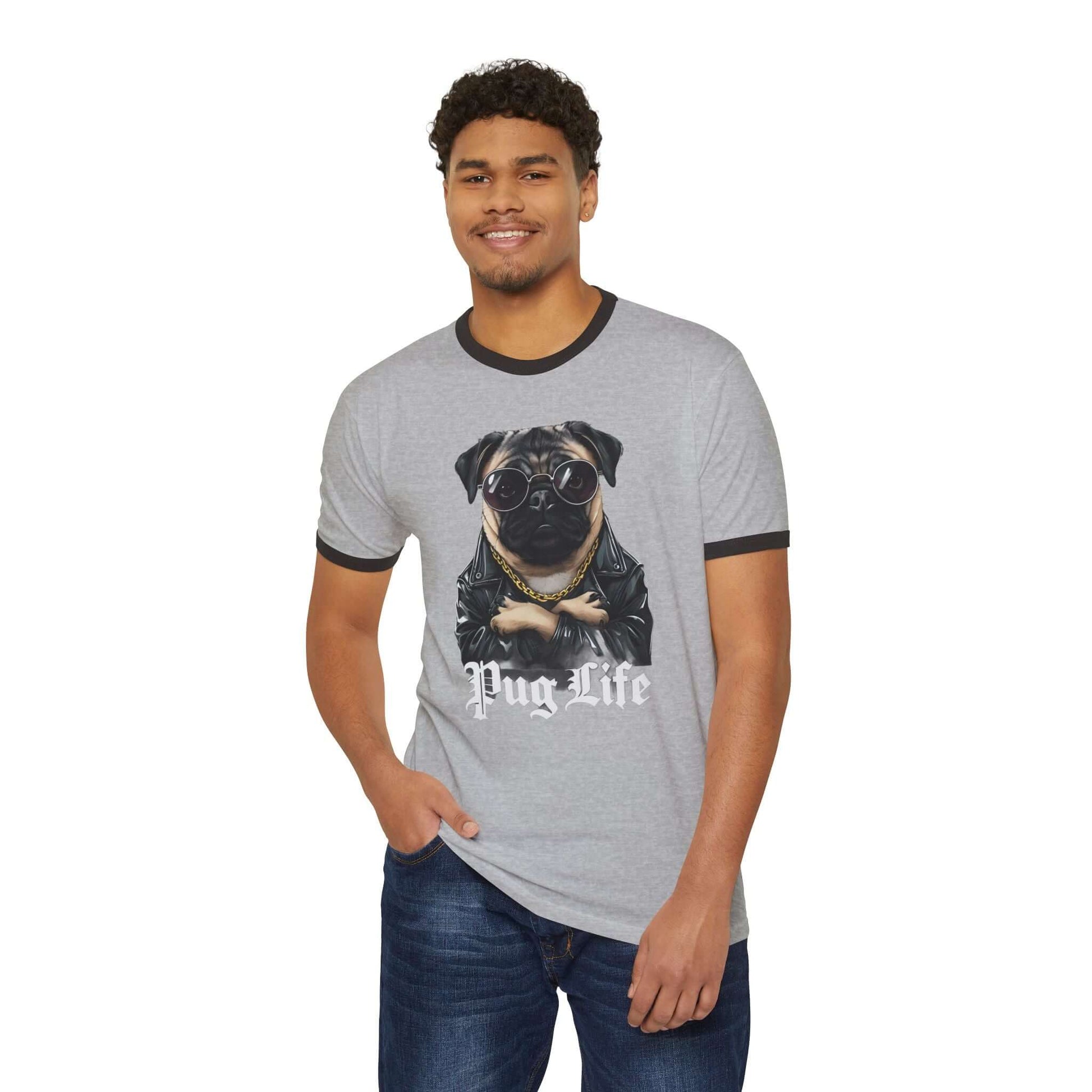 Thug-Pug Life Dog Unisex Cotton Ringer T-Shirt - Picture Perfect Pug -Thuggish-Puggish, Brand63