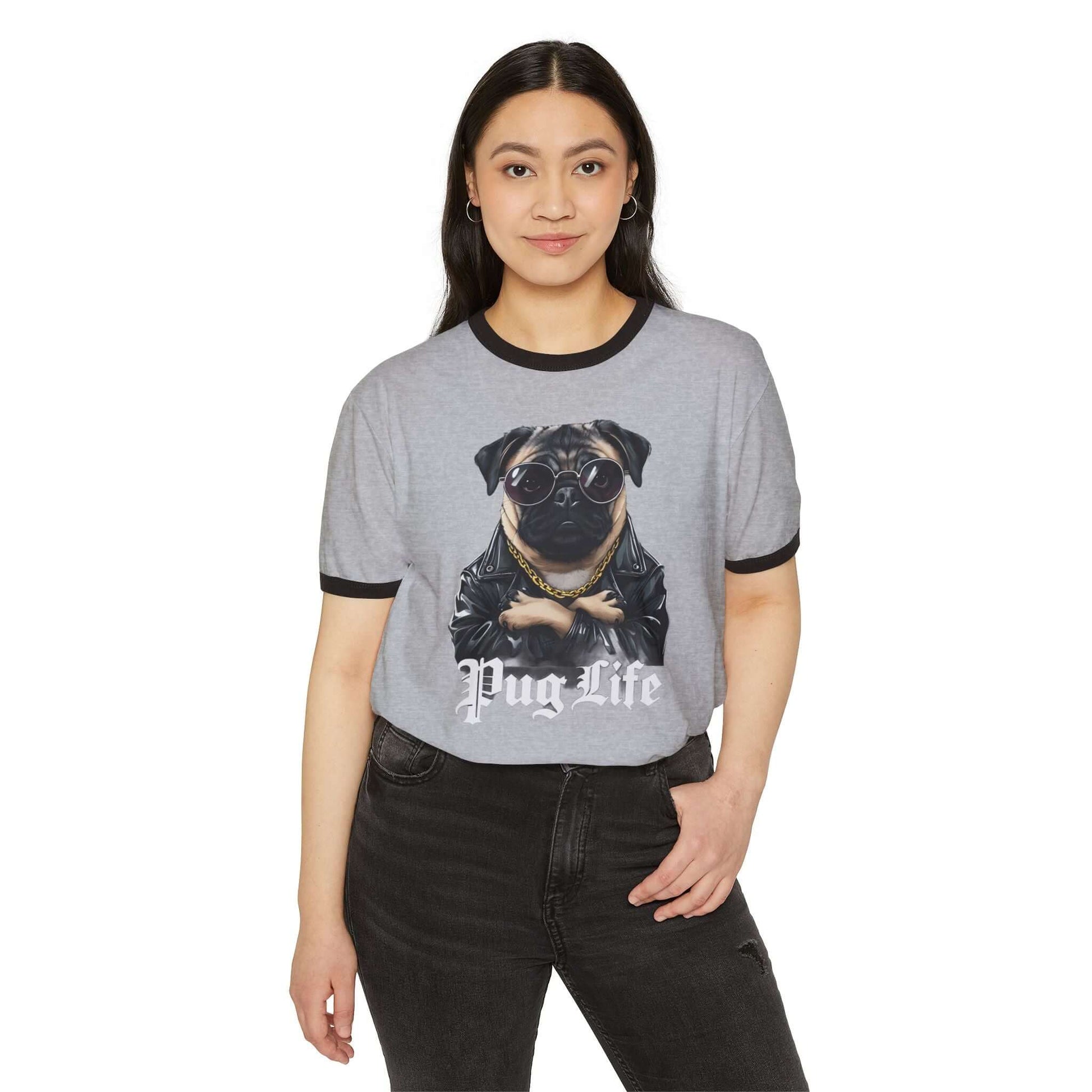 Thug-Pug Life Dog Unisex Cotton Ringer T-Shirt - Picture Perfect Pug -Thuggish-Puggish, Brand63