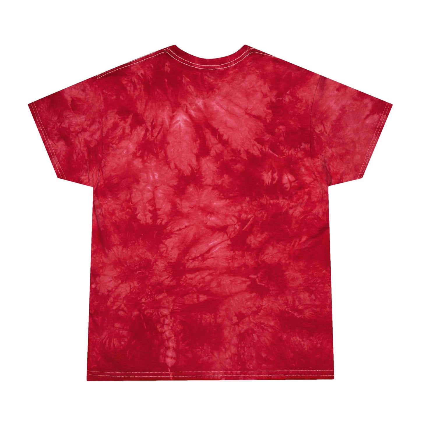 Back view of a red Tie-Dye Pure Grit Tee showcasing vibrant patterns on soft cotton fabric.