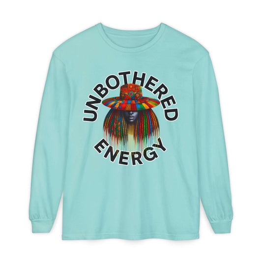 Unbothered Energy Long Sleeve T-Shirt — Relaxed Vibe Graphic Tee, Brand63
