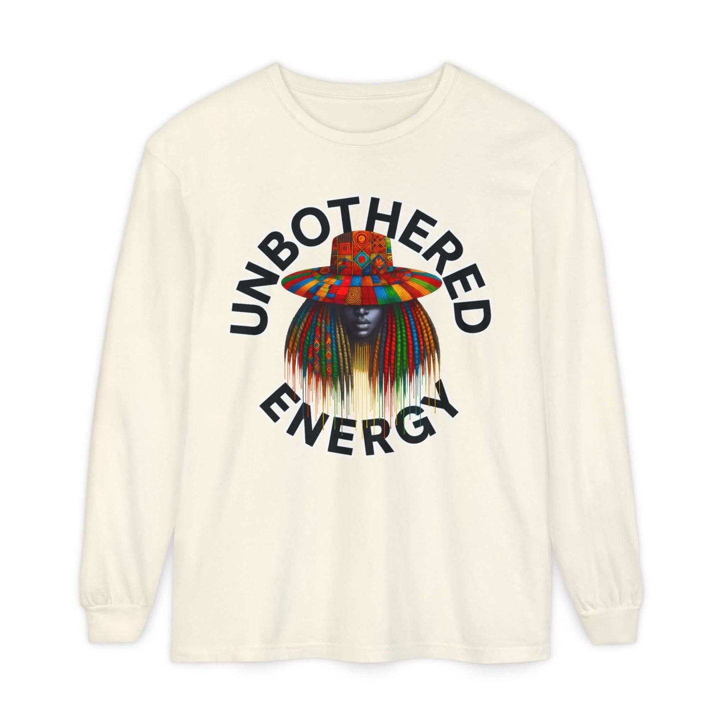 Unbothered Energy Long Sleeve T-Shirt — Relaxed Vibe Graphic Tee, Brand63