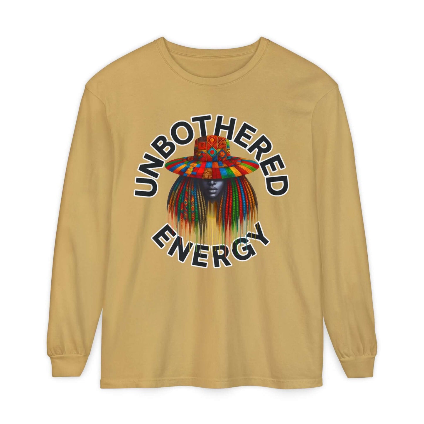 Unbothered Energy Long Sleeve T-Shirt — Relaxed Vibe Graphic Tee, Brand63